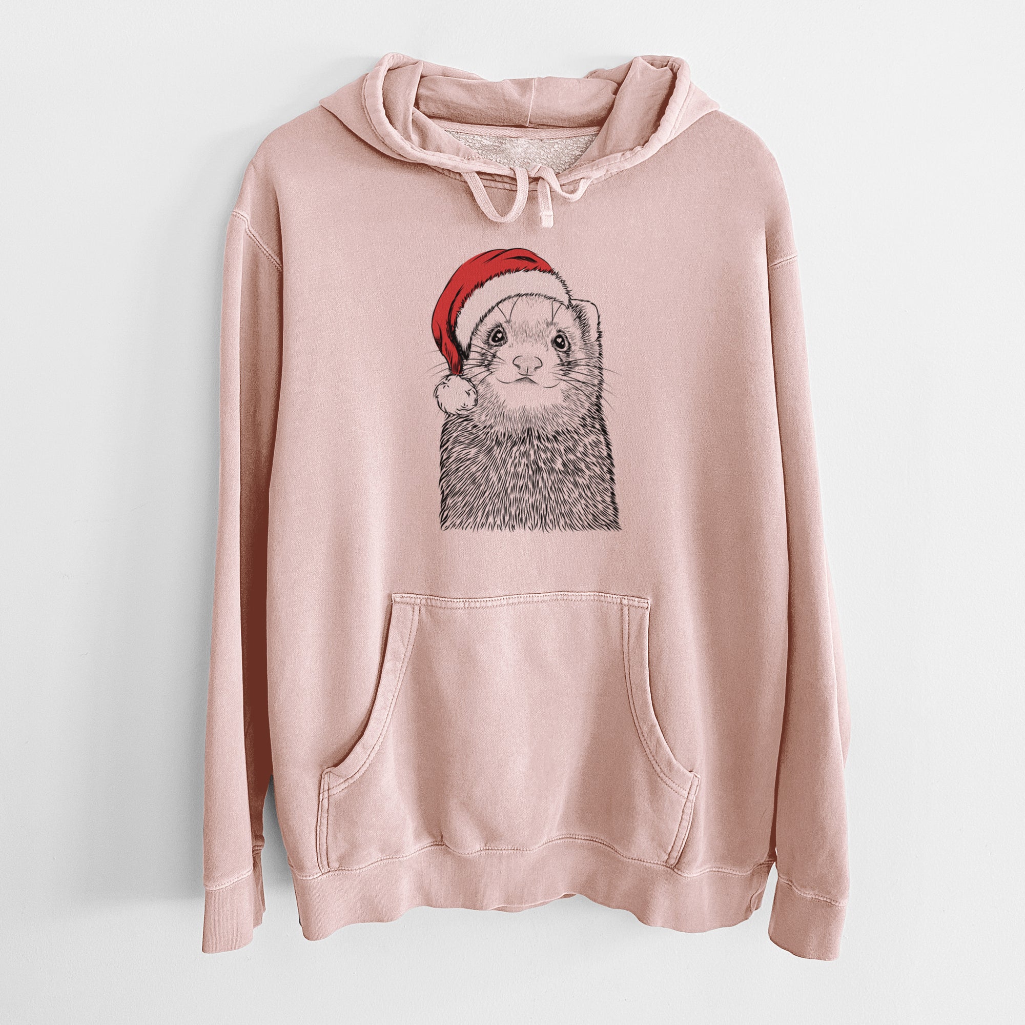 Santa Hat Fig the Ferret - Unisex Pigment Dyed Hoodie