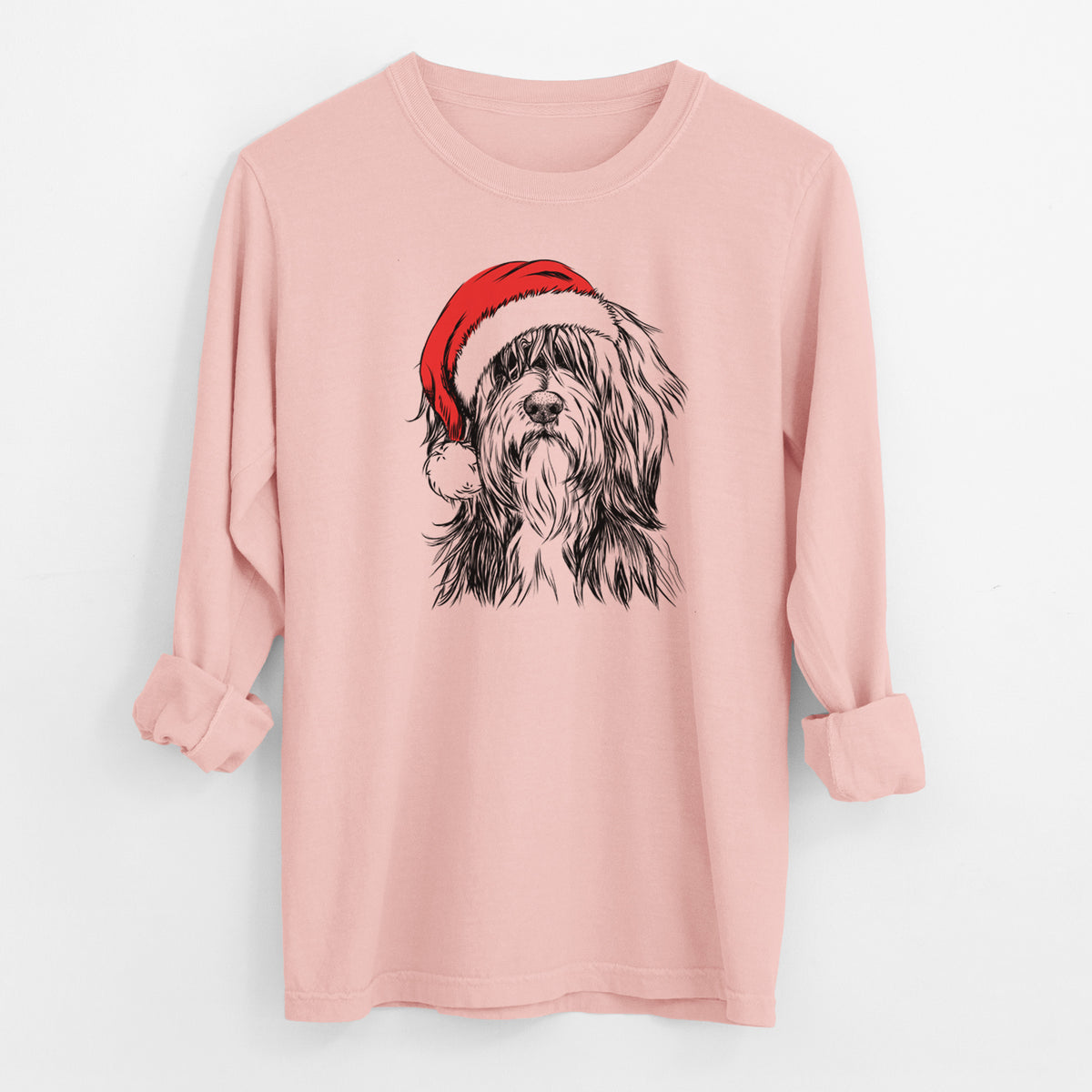 Santa Fiji the Polish Lowland Sheepdog - Men's Heavyweight 100% Cotton Long Sleeve