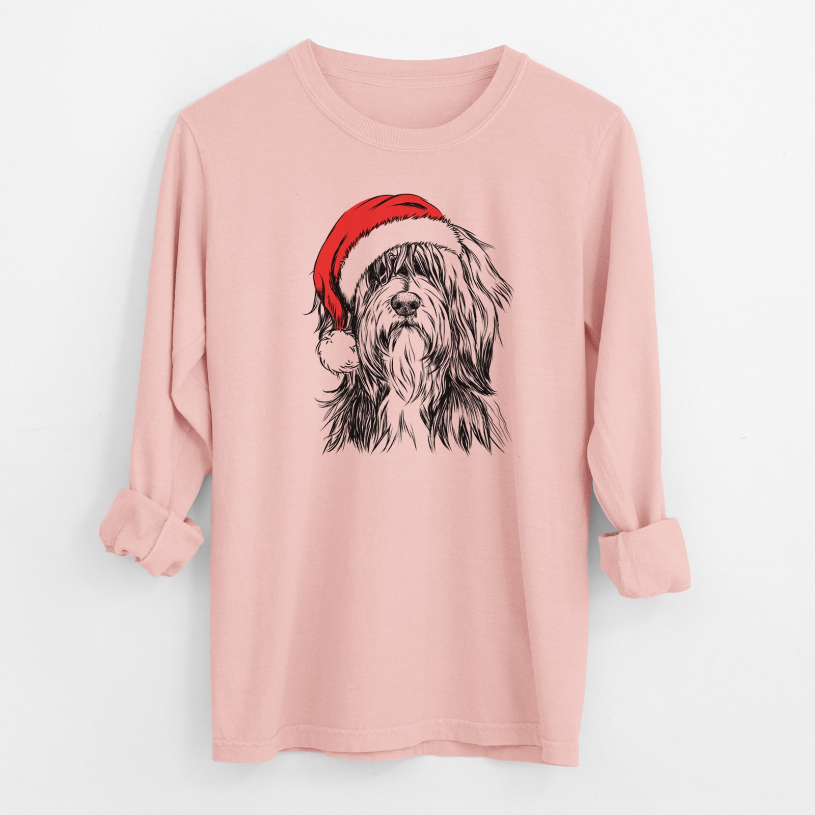Santa Fiji the Polish Lowland Sheepdog - Men's Heavyweight 100% Cotton Long Sleeve