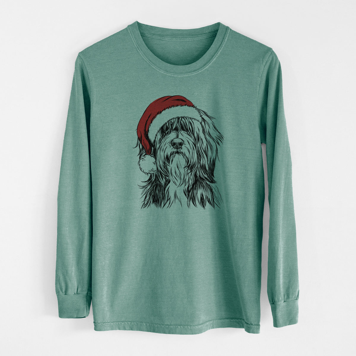 Santa Fiji the Polish Lowland Sheepdog - Men's Heavyweight 100% Cotton Long Sleeve