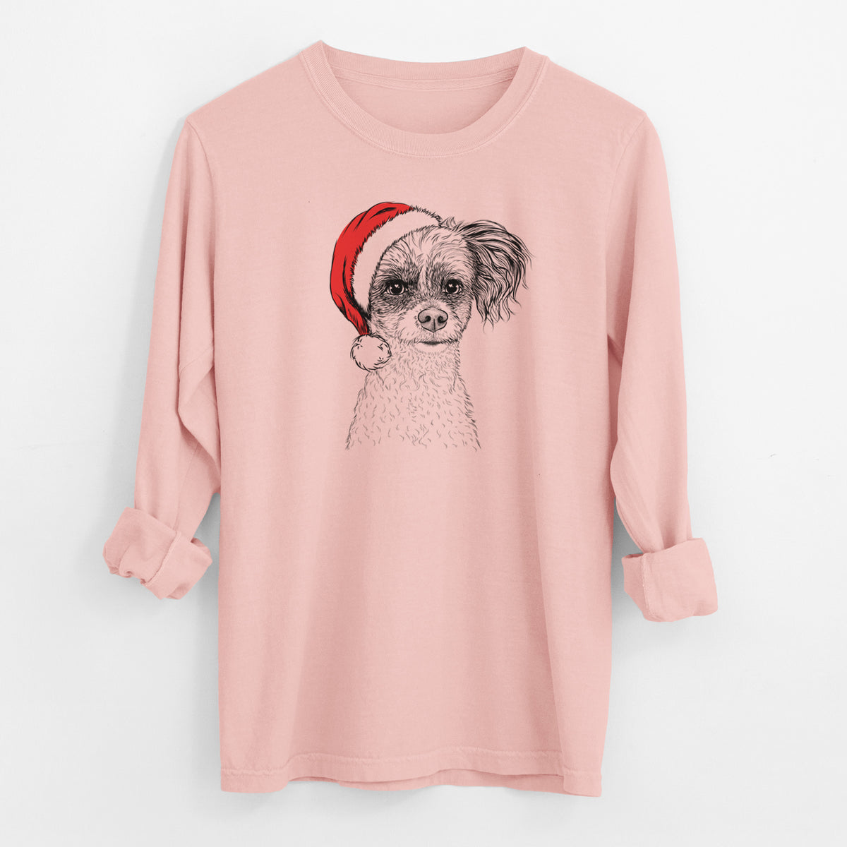 Santa Finley the Papillon Mix - Men's Heavyweight 100% Cotton Long Sleeve