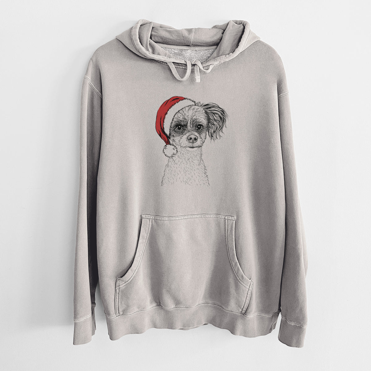 Santa Hat Finley the Papillon Mix - Unisex Pigment Dyed Hoodie