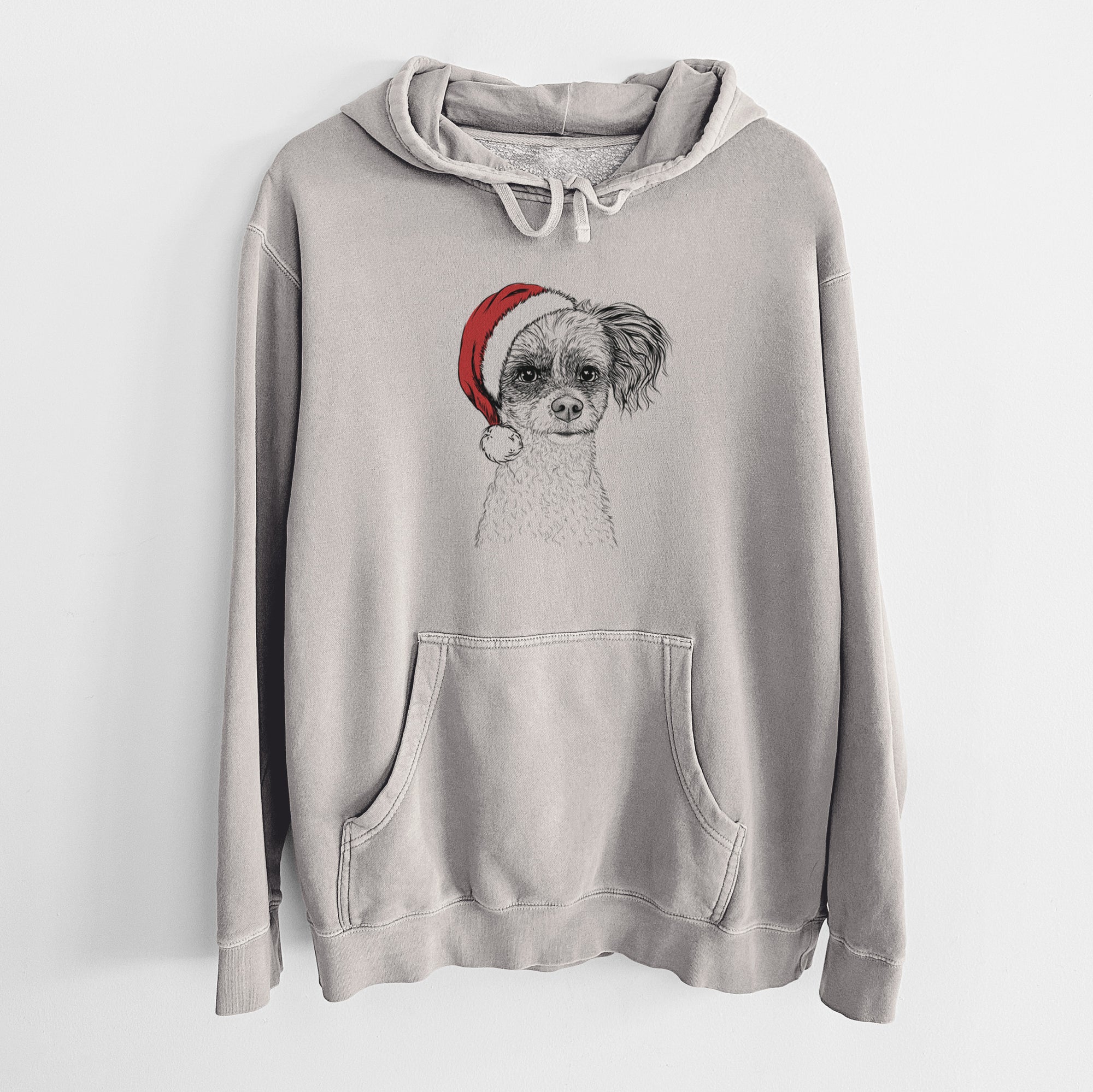 Santa Hat Finley the Papillon Mix - Unisex Pigment Dyed Hoodie