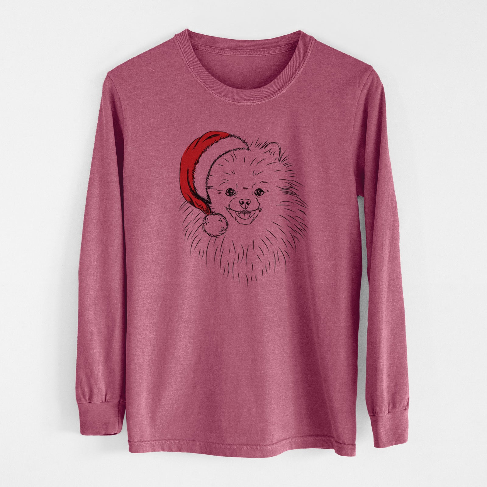Santa Finn the Pomeranian - Men's Heavyweight 100% Cotton Long Sleeve