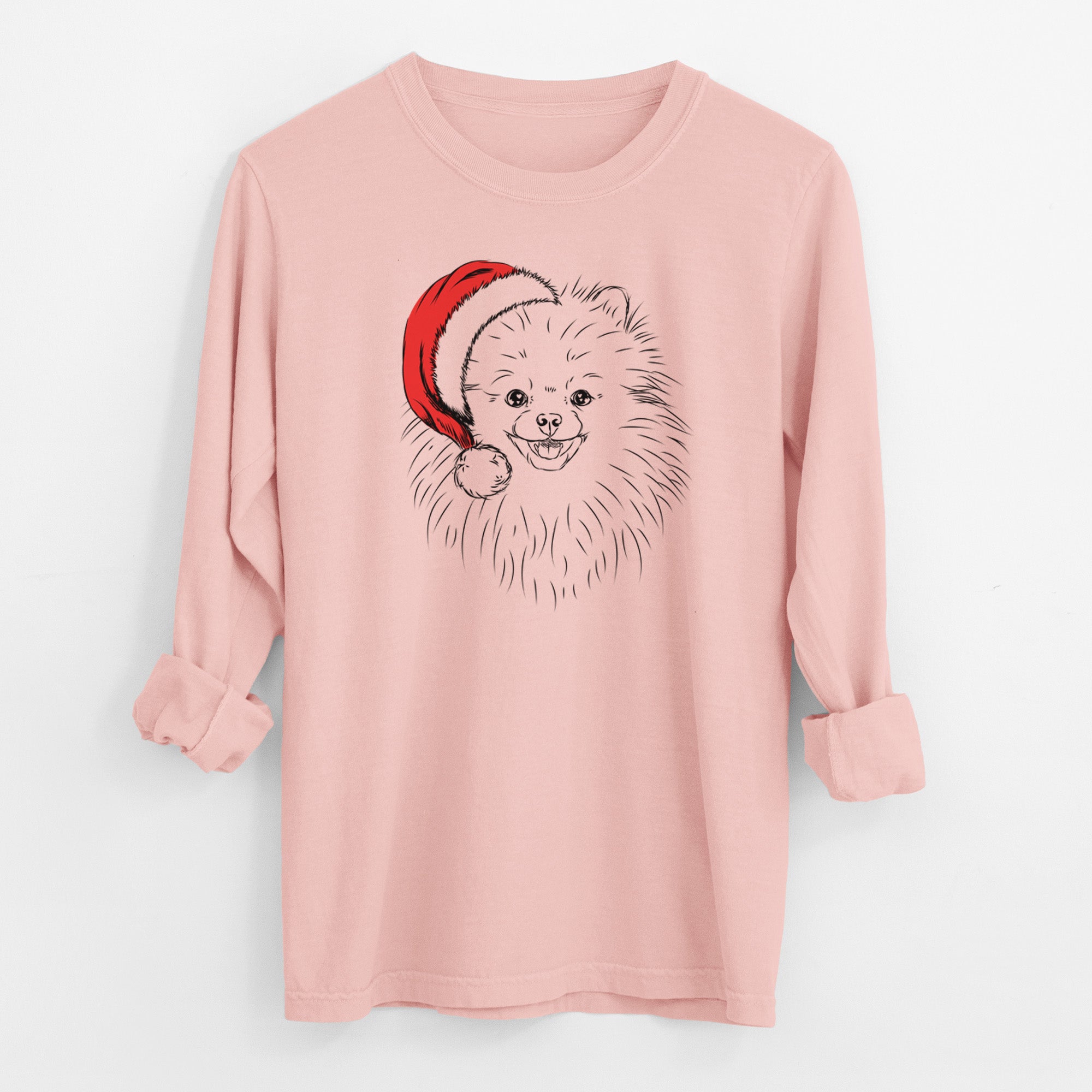 Santa Finn the Pomeranian - Men's Heavyweight 100% Cotton Long Sleeve