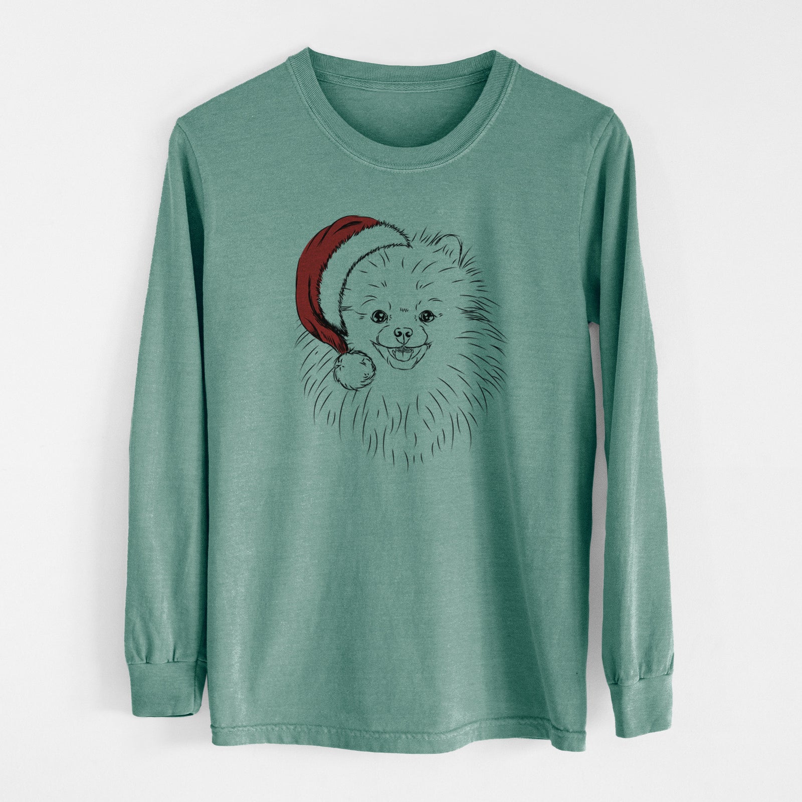 Santa Finn the Pomeranian - Men's Heavyweight 100% Cotton Long Sleeve