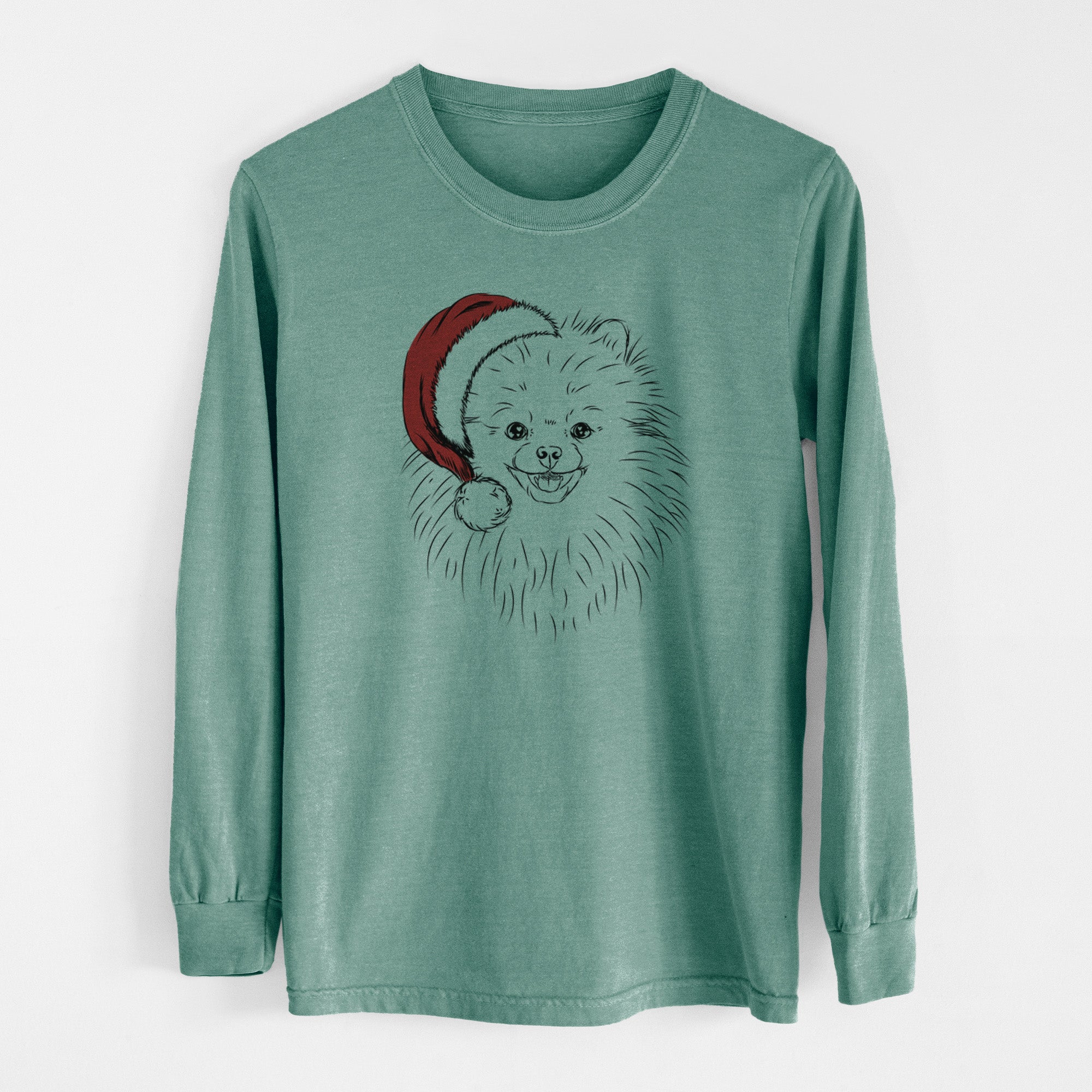 Santa Finn the Pomeranian - Men's Heavyweight 100% Cotton Long Sleeve