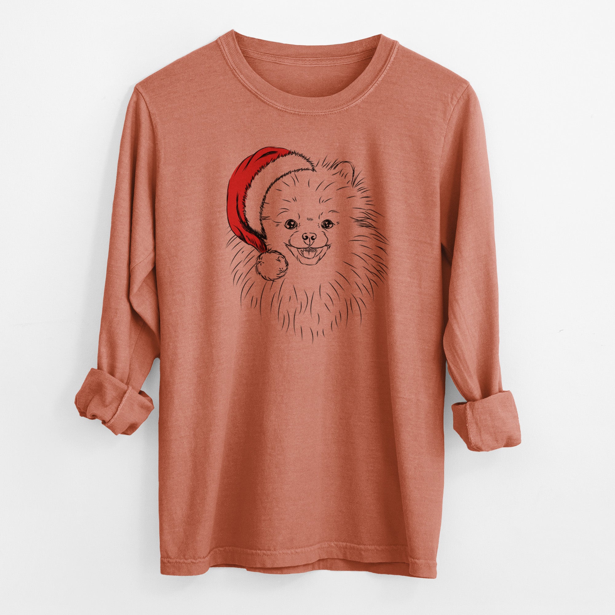 Santa Finn the Pomeranian - Men's Heavyweight 100% Cotton Long Sleeve