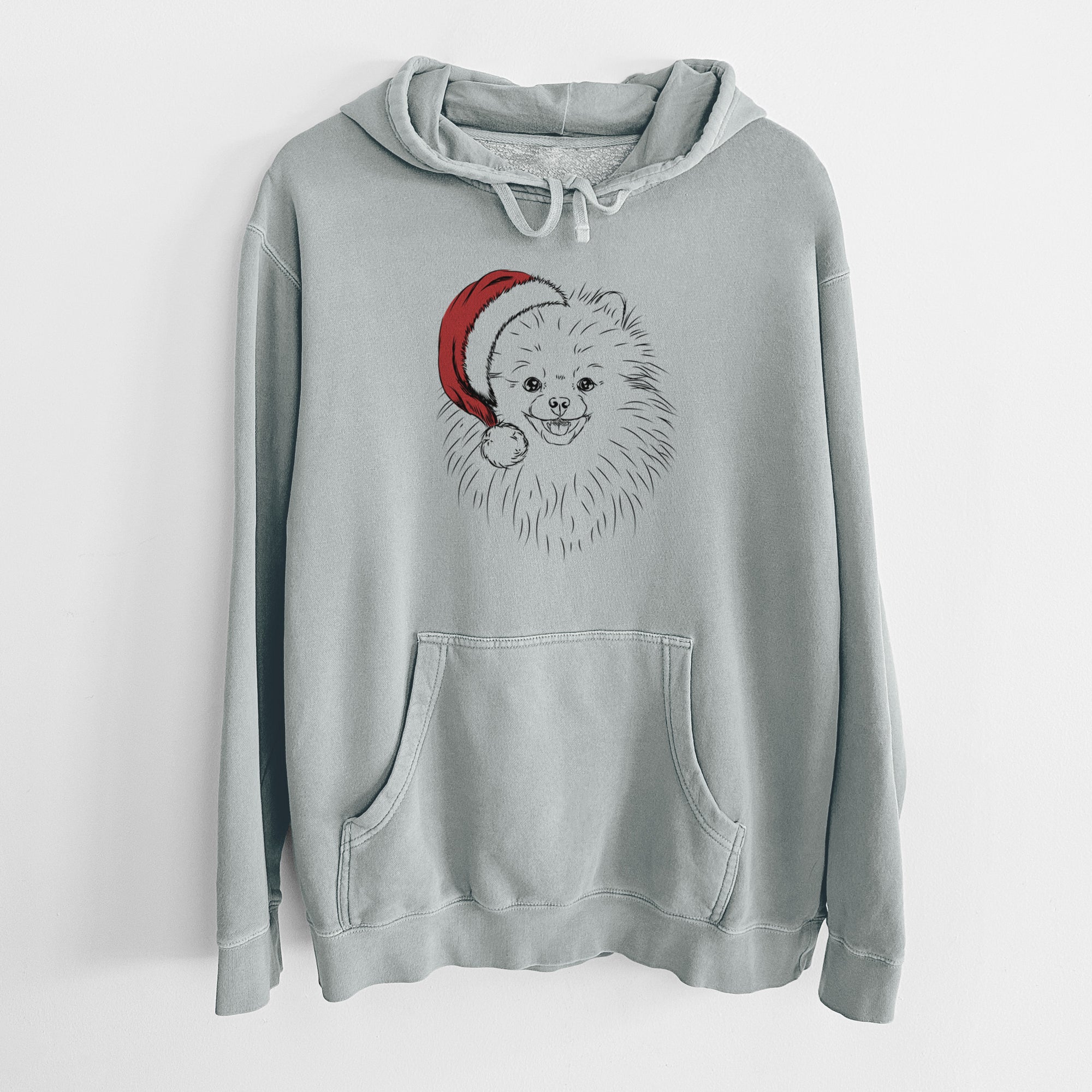 Santa Hat Finn the Pomeranian - Unisex Pigment Dyed Hoodie