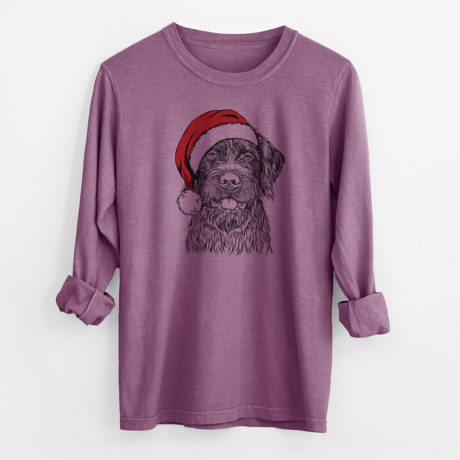 Santa Fletcher the Wirehaired Pointing Griffon - Men's Heavyweight 100% Cotton Long Sleeve
