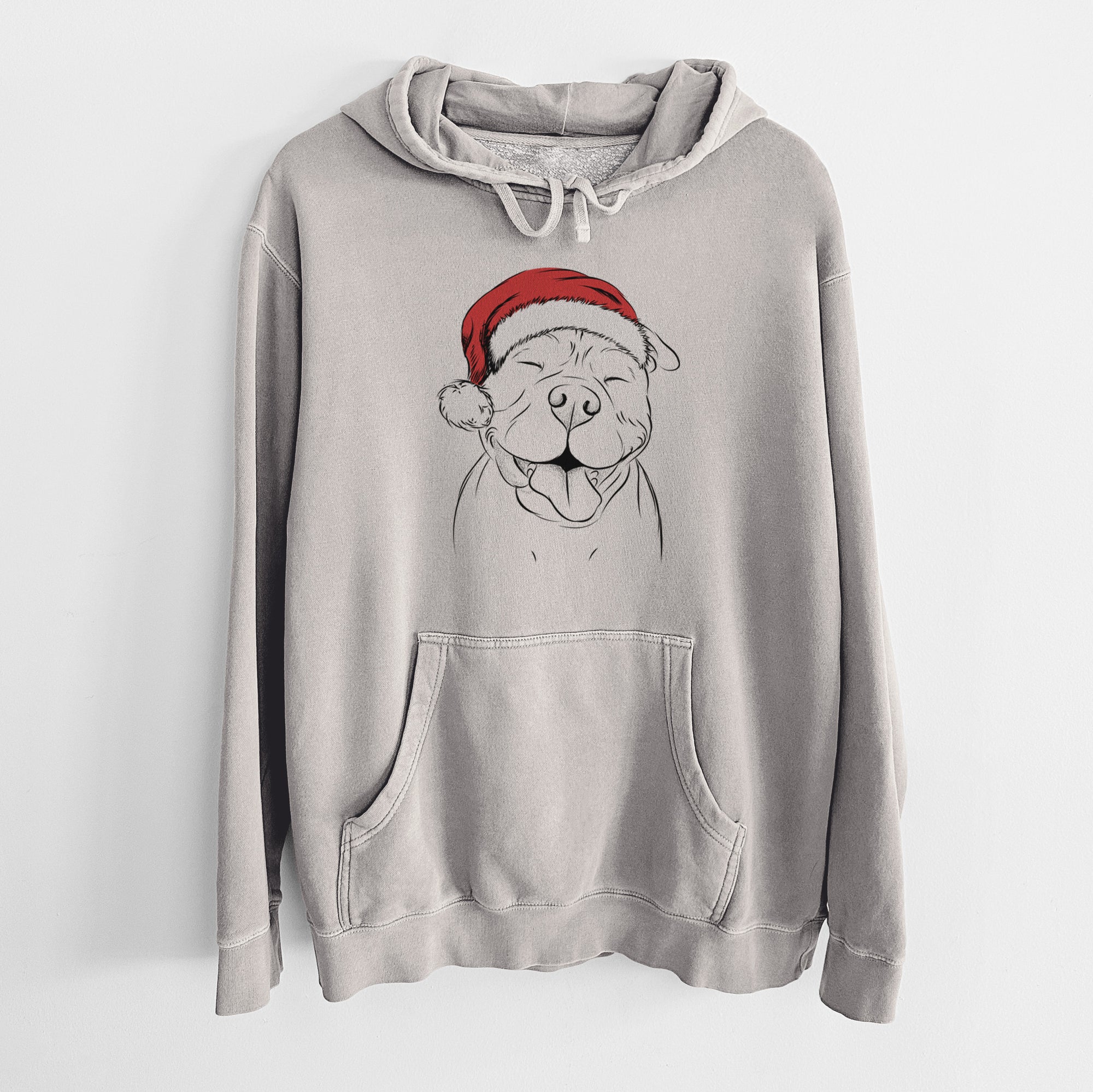 Santa Hat Floki the American Bully - Unisex Pigment Dyed Hoodie