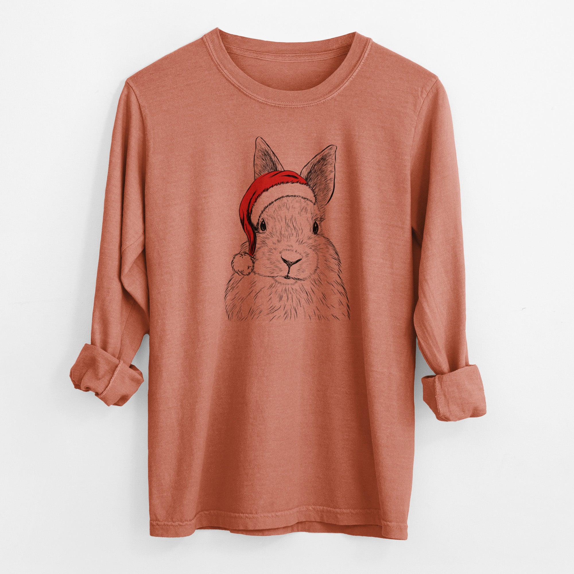 Santa Flower the Rex Rabbit - Men's Heavyweight 100% Cotton Long Sleeve