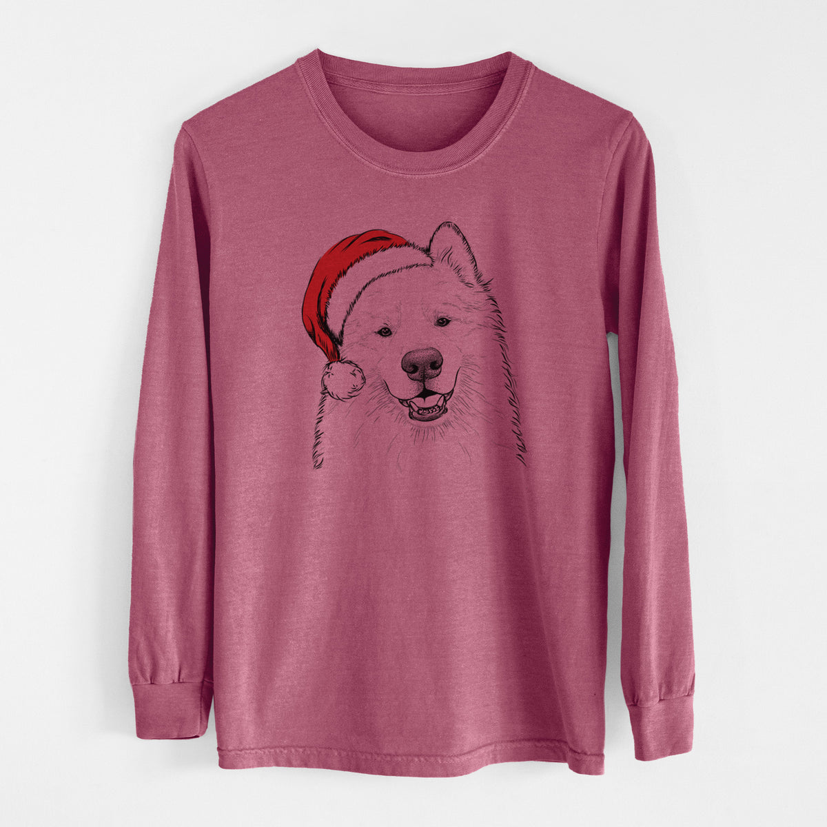 Santa Foster the Samoyed - Men&#39;s Heavyweight 100% Cotton Long Sleeve