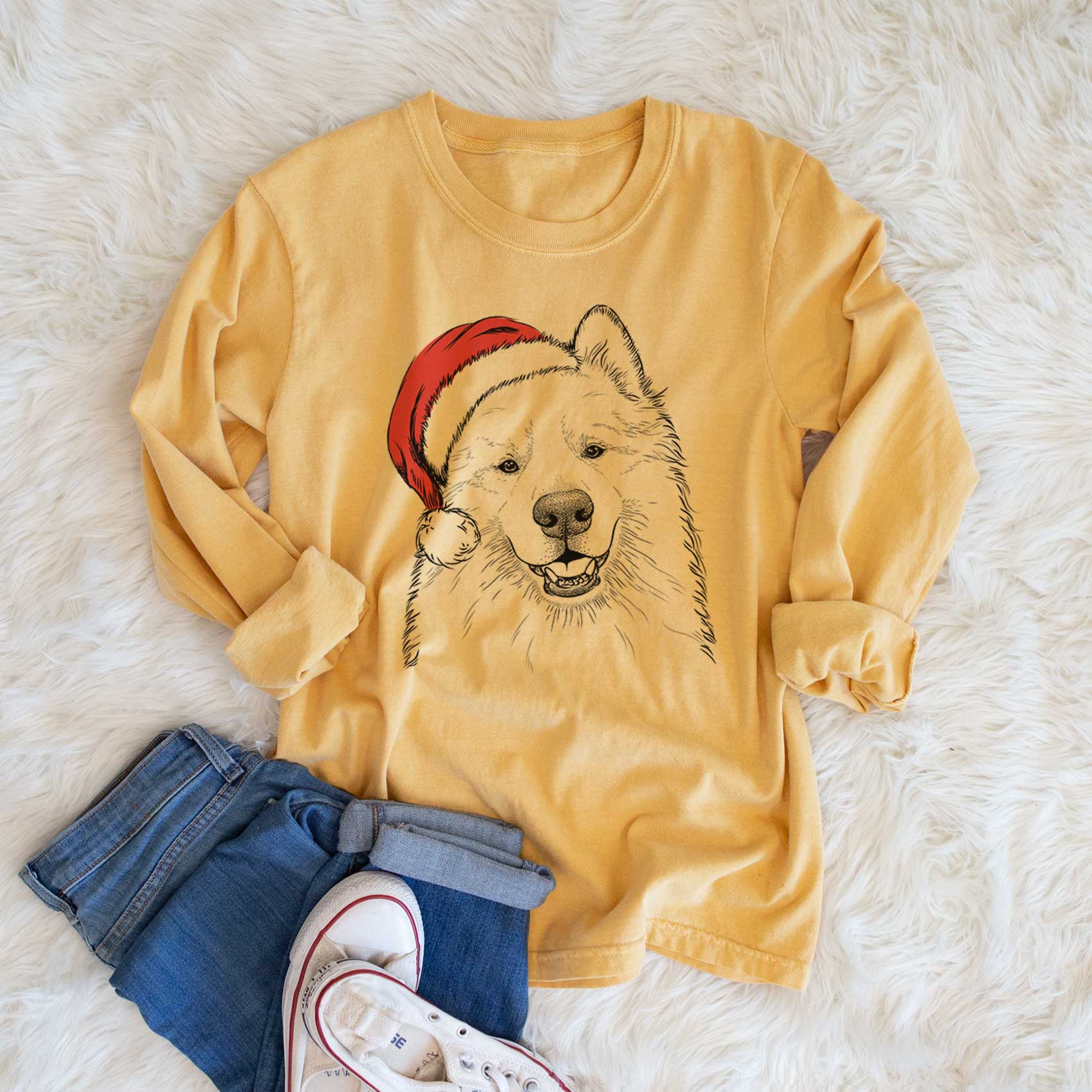 Santa Foster the Samoyed - Men's Heavyweight 100% Cotton Long Sleeve