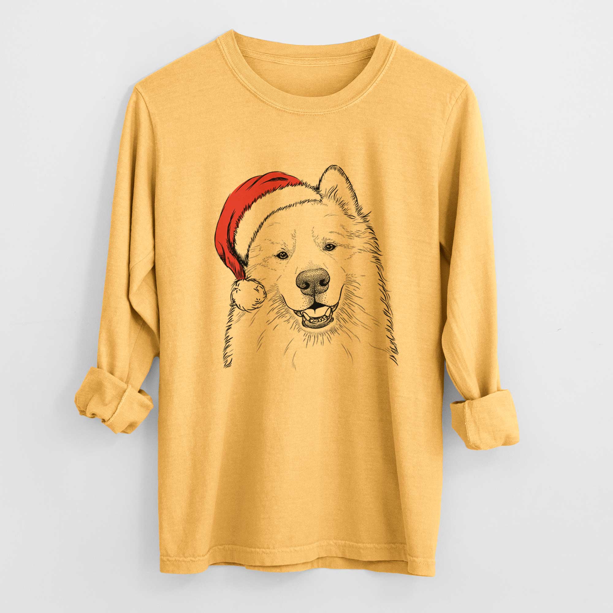 Santa Foster the Samoyed - Men's Heavyweight 100% Cotton Long Sleeve