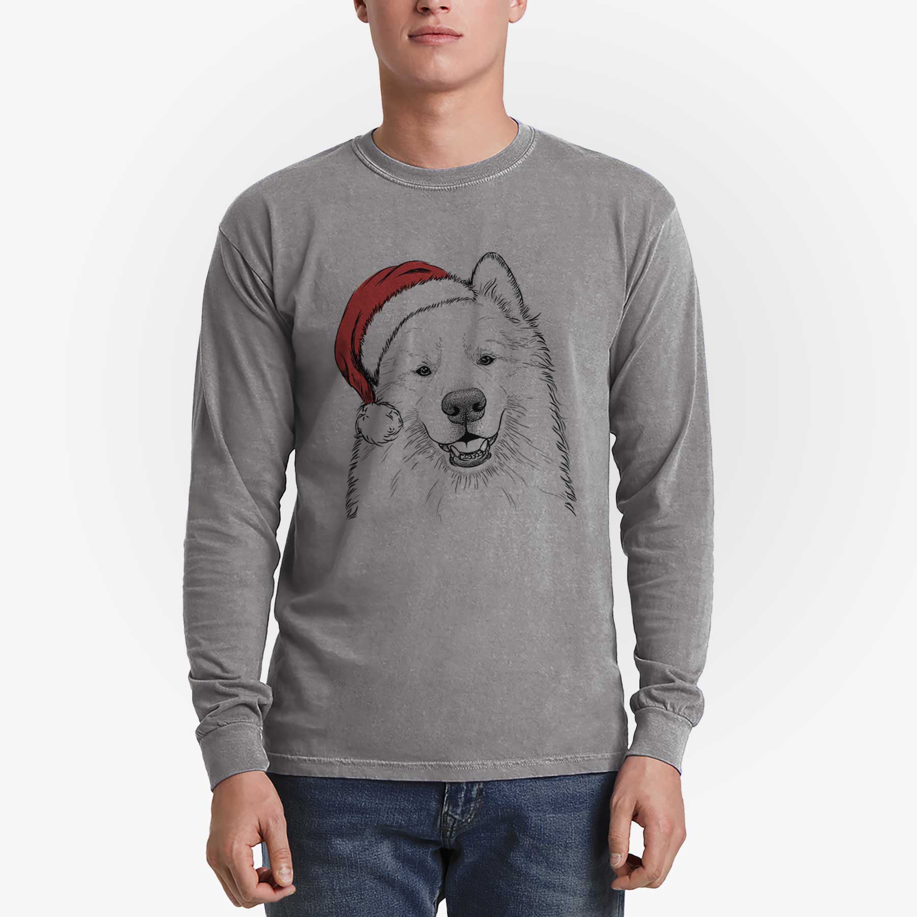 Santa Foster the Samoyed - Men's Heavyweight 100% Cotton Long Sleeve