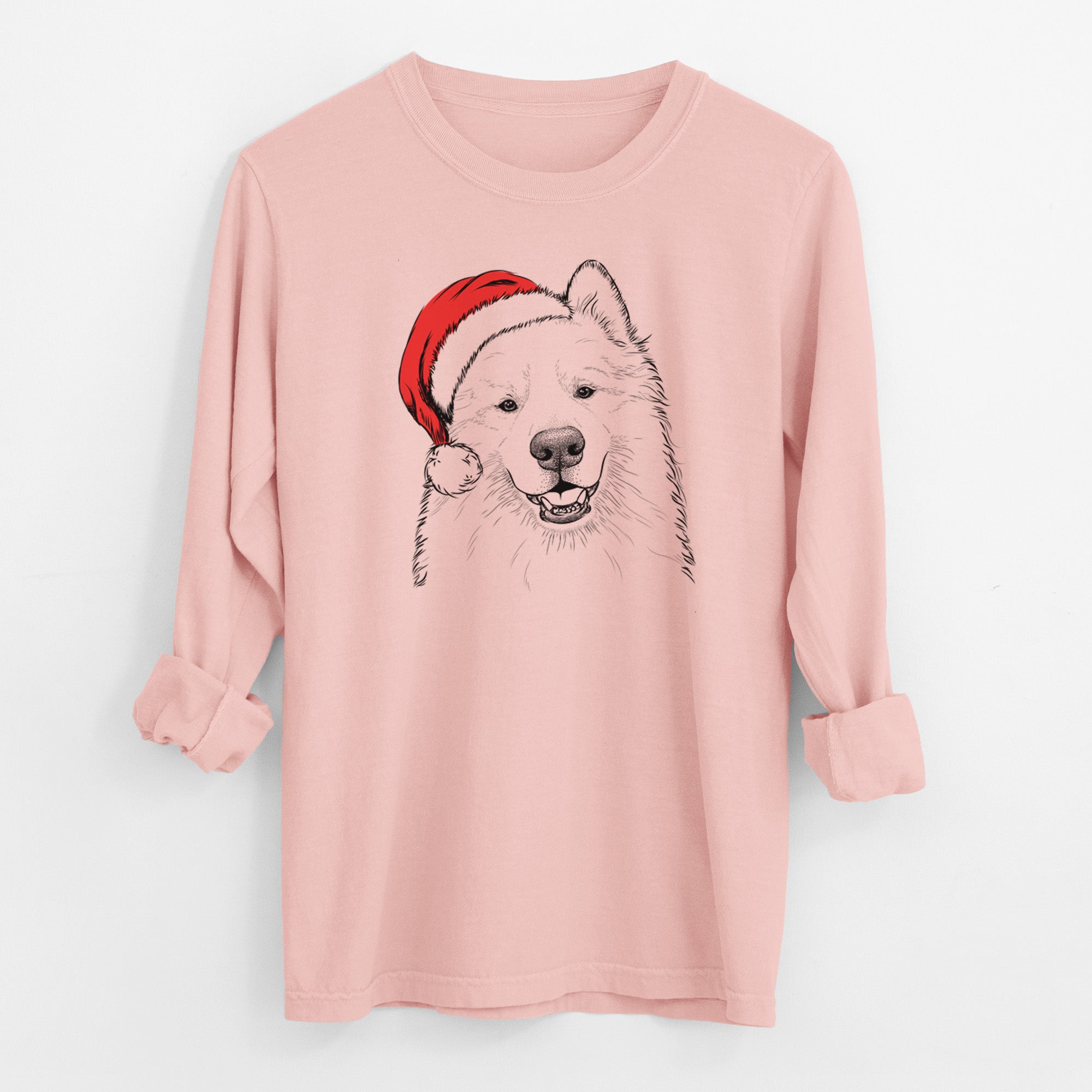 Santa Foster the Samoyed - Men's Heavyweight 100% Cotton Long Sleeve