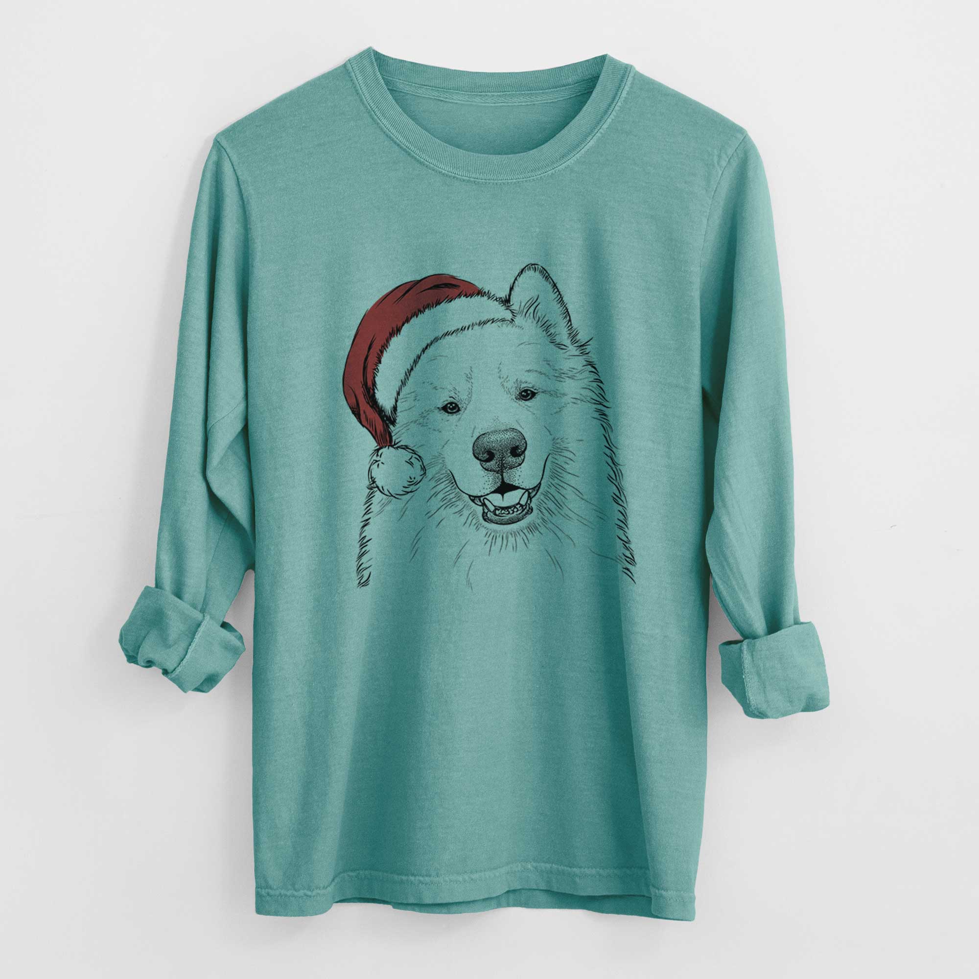 Santa Foster the Samoyed - Men's Heavyweight 100% Cotton Long Sleeve