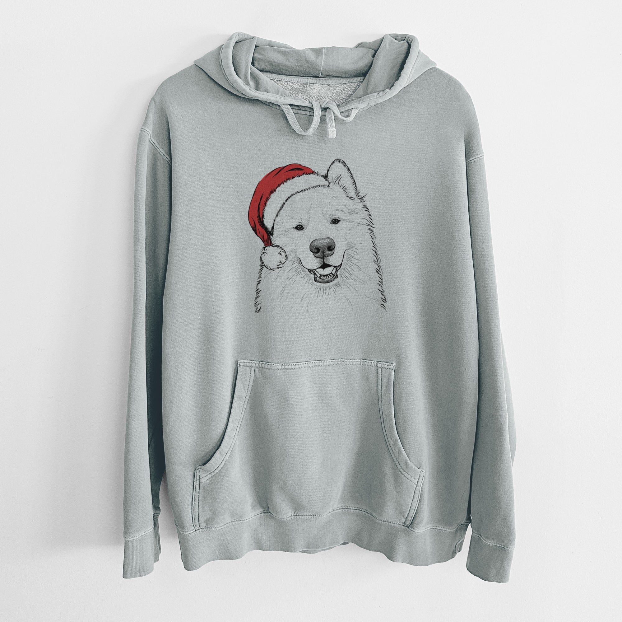 Santa Hat Foster the Samoyed - Unisex Pigment Dyed Hoodie