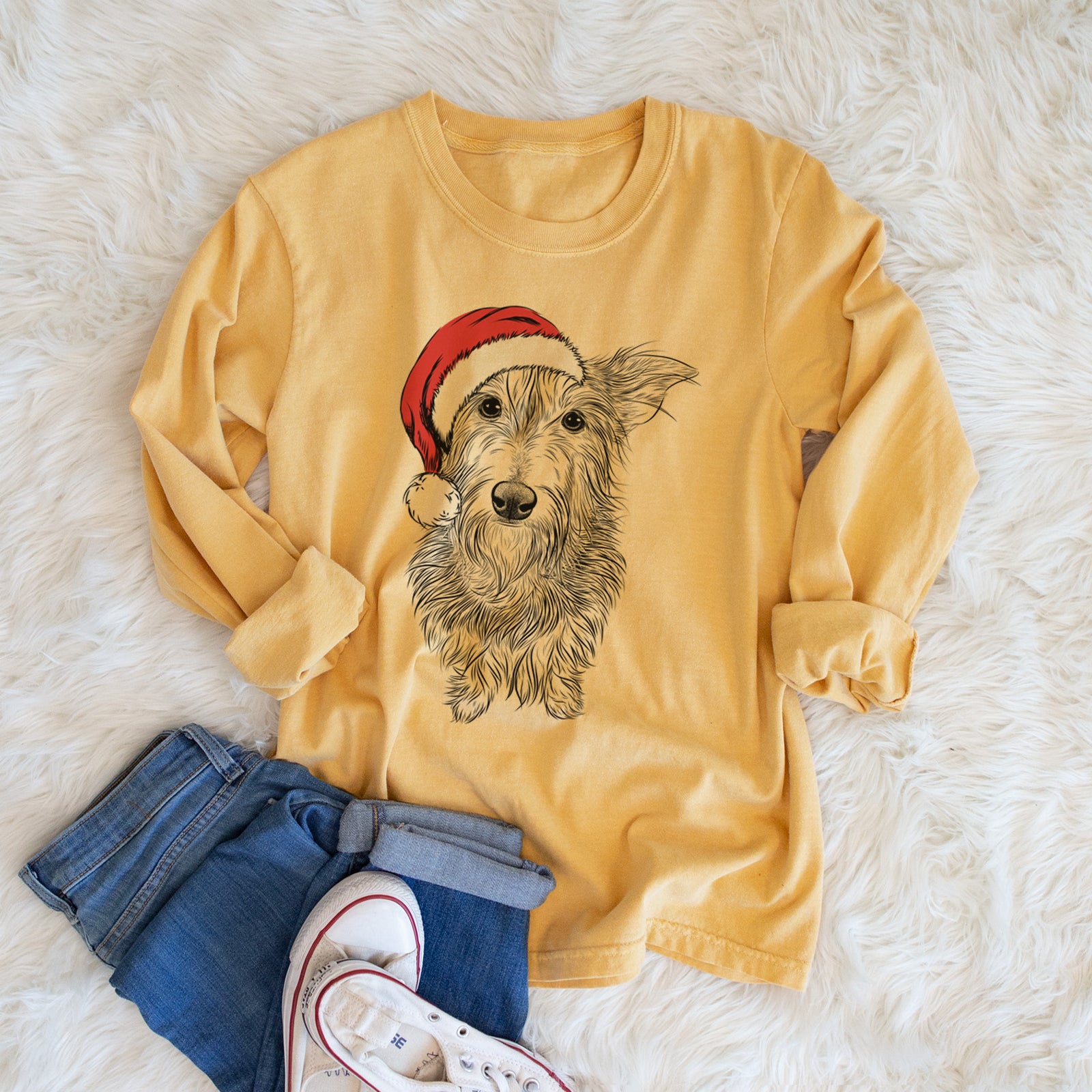 Santa Frida Doggo the Rescue Terrier Mix - Men's Heavyweight 100% Cotton Long Sleeve