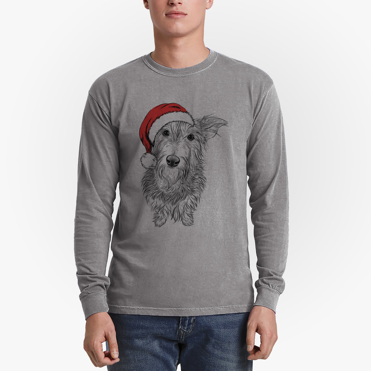 Santa Frida Doggo the Rescue Terrier Mix - Men's Heavyweight 100% Cotton Long Sleeve