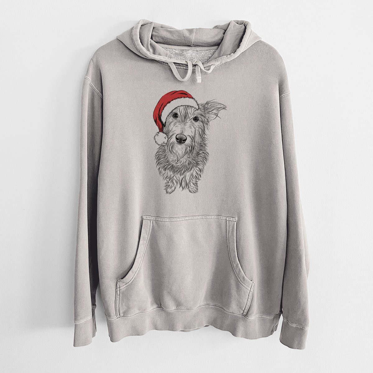 Santa Hat Frida Doggo the Rescue Terrier Mix - Unisex Pigment Dyed Hoodie