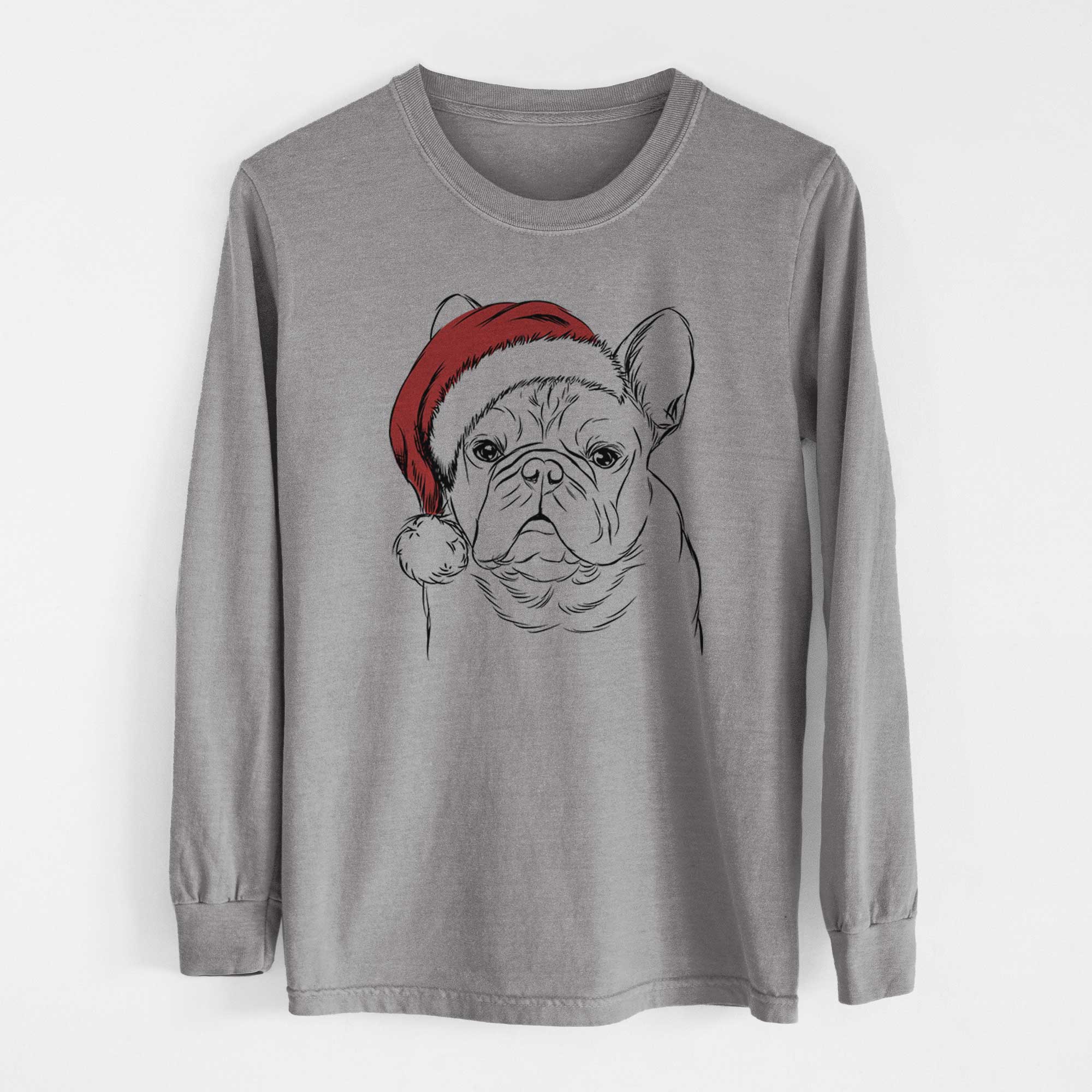 Santa Fudge the French Bulldog - Men's Heavyweight 100% Cotton Long Sleeve