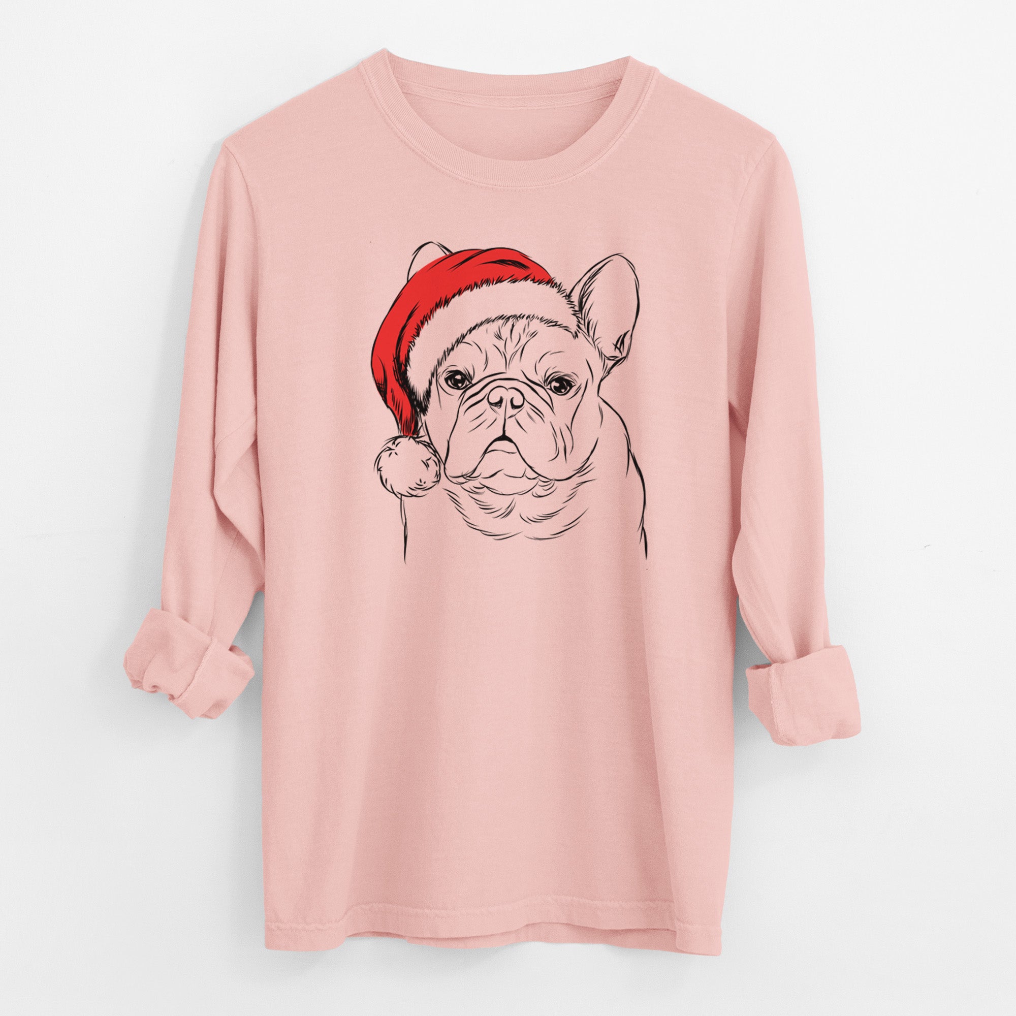 Santa Fudge the French Bulldog - Men's Heavyweight 100% Cotton Long Sleeve