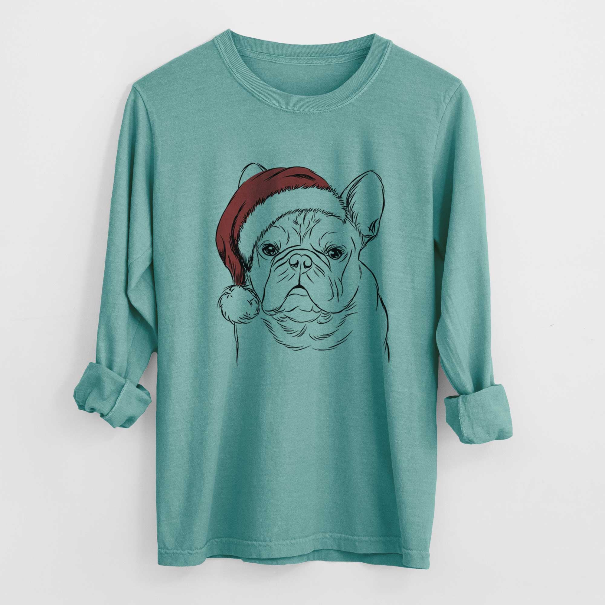 Santa Fudge the French Bulldog - Men's Heavyweight 100% Cotton Long Sleeve