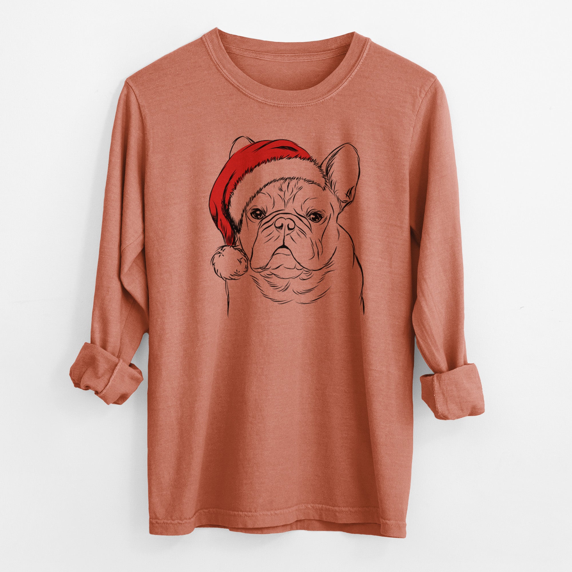 Santa Fudge the French Bulldog - Men's Heavyweight 100% Cotton Long Sleeve