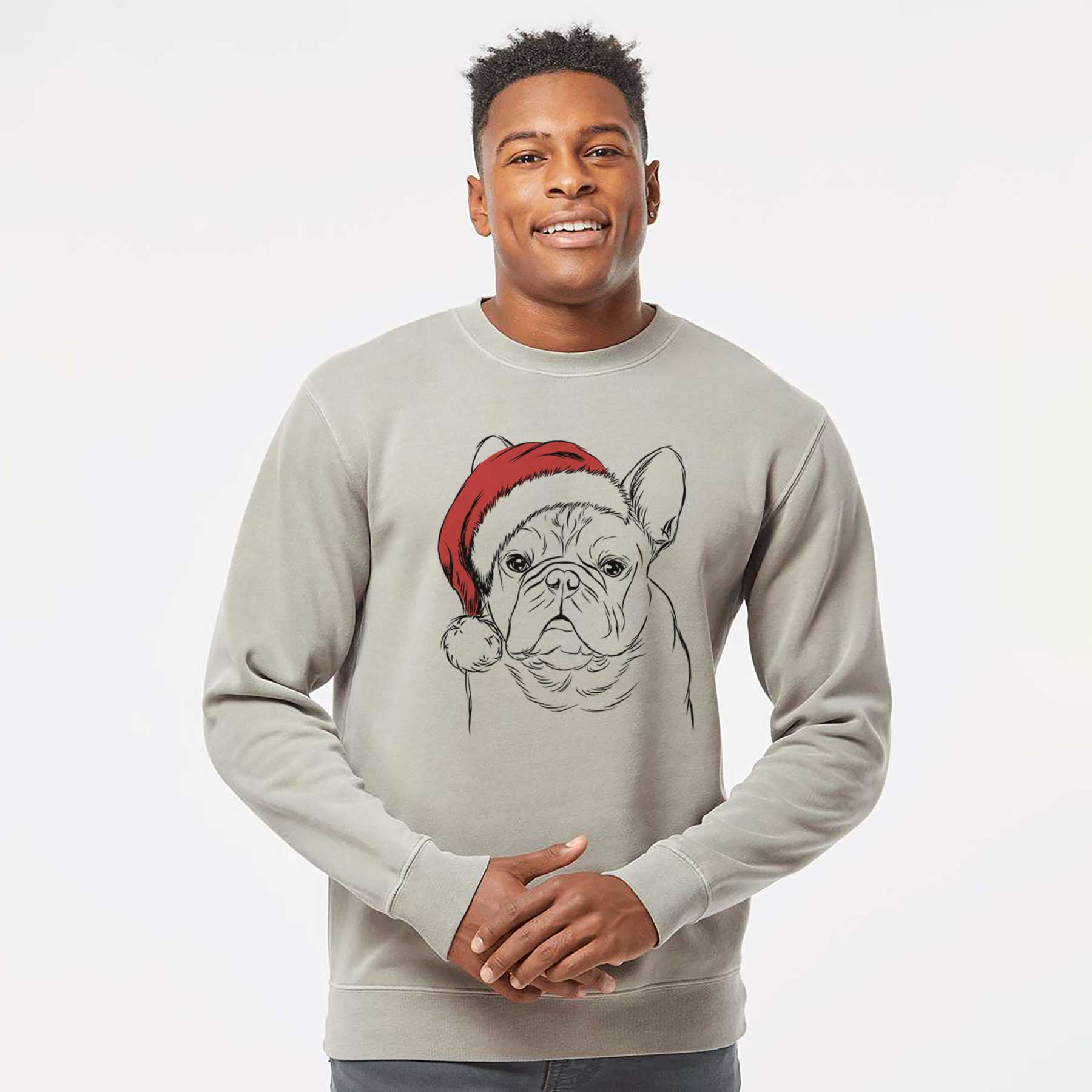 Santa Fudge the French Bulldog - Unisex Pigment Dyed Crew Sweatshirt