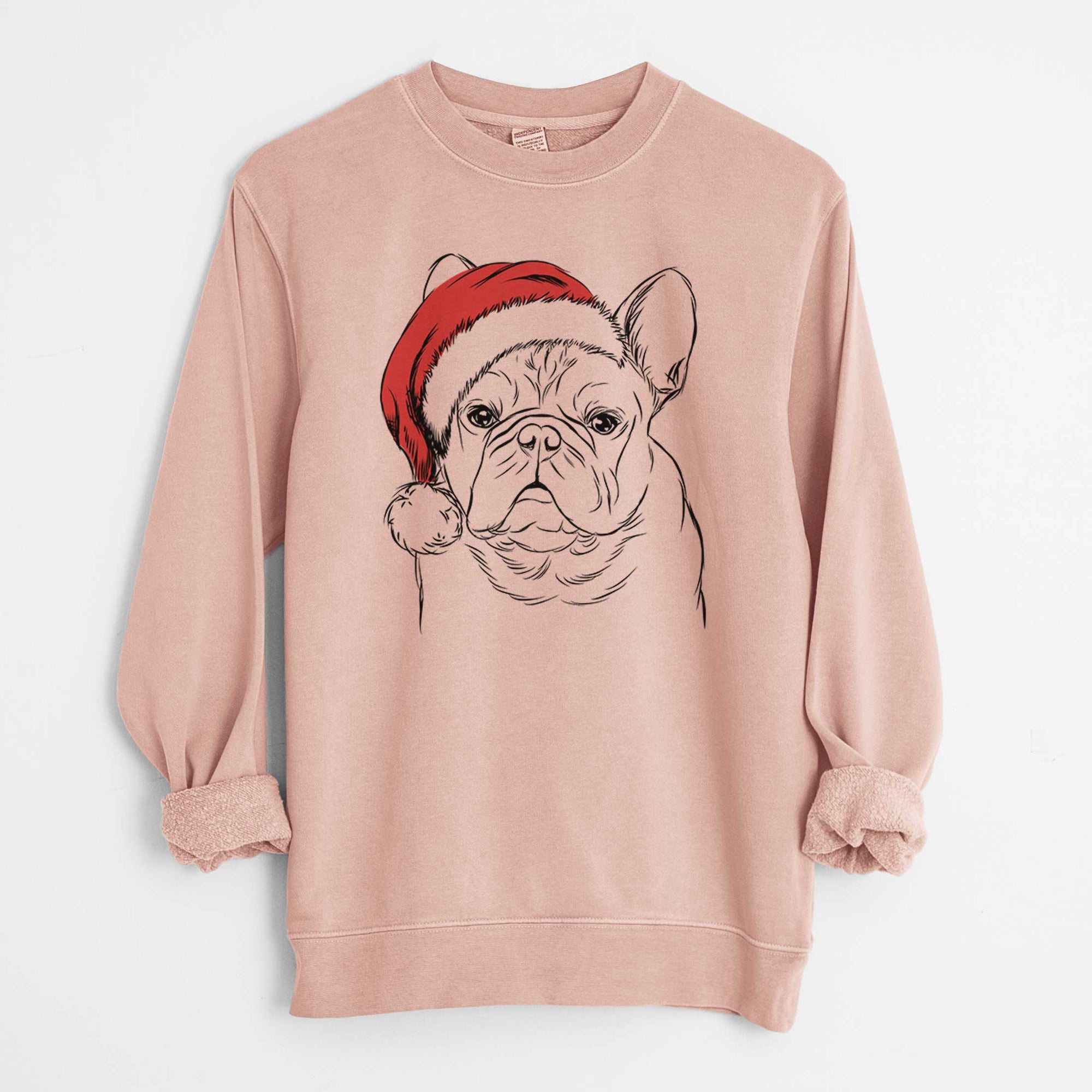 Santa Fudge the French Bulldog - Unisex Pigment Dyed Crew Sweatshirt