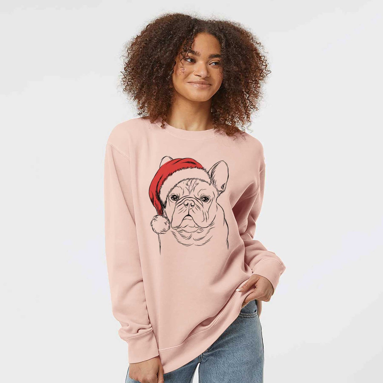 Santa Fudge the French Bulldog - Unisex Pigment Dyed Crew Sweatshirt