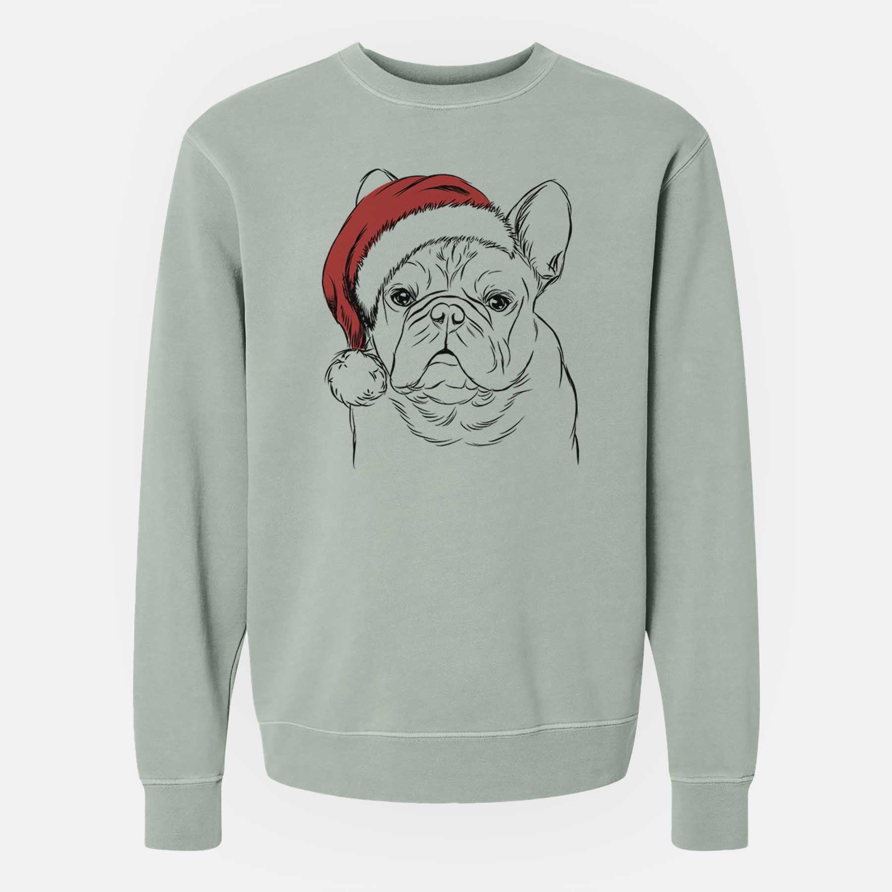 Santa Fudge the French Bulldog - Unisex Pigment Dyed Crew Sweatshirt