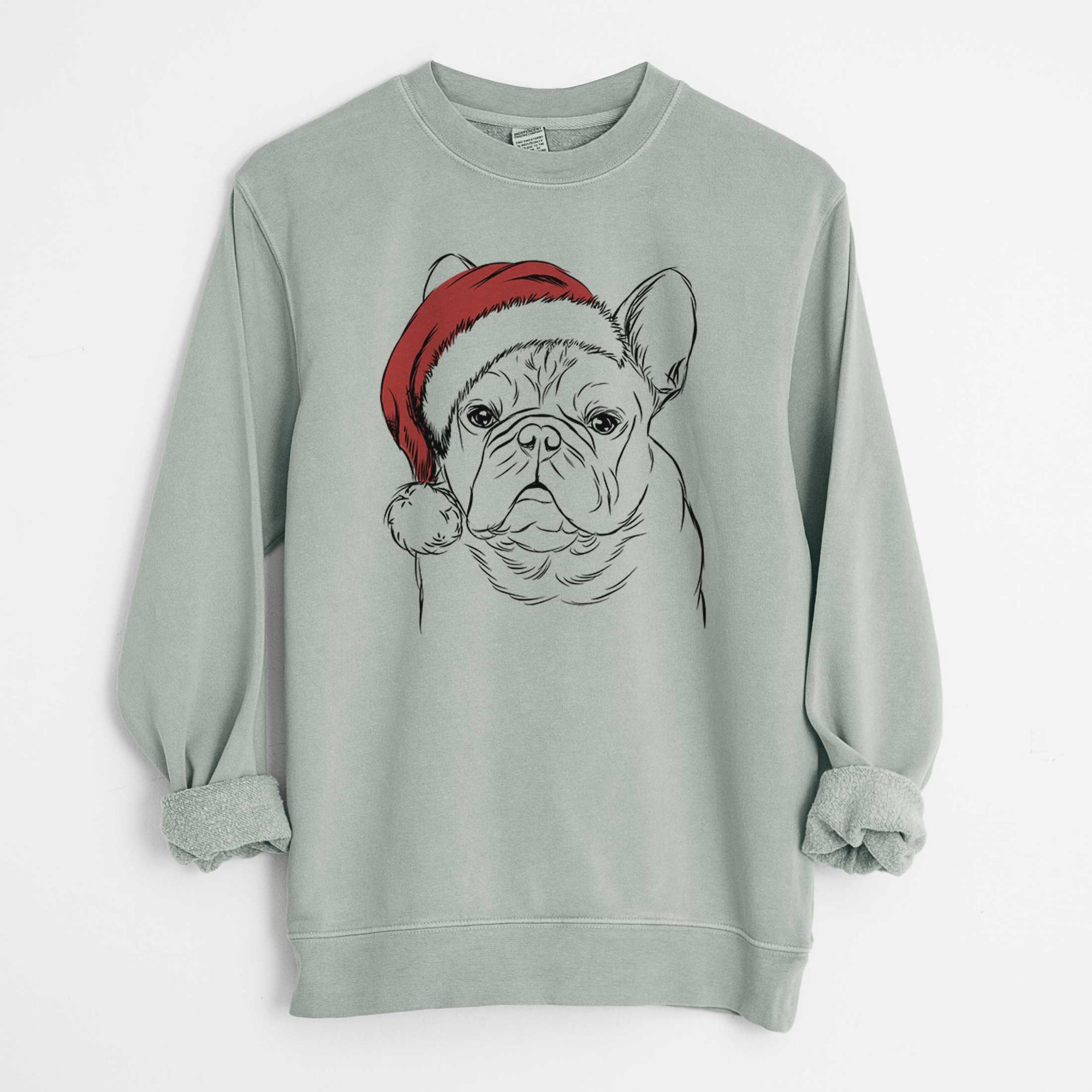 Santa Fudge the French Bulldog - Unisex Pigment Dyed Crew Sweatshirt