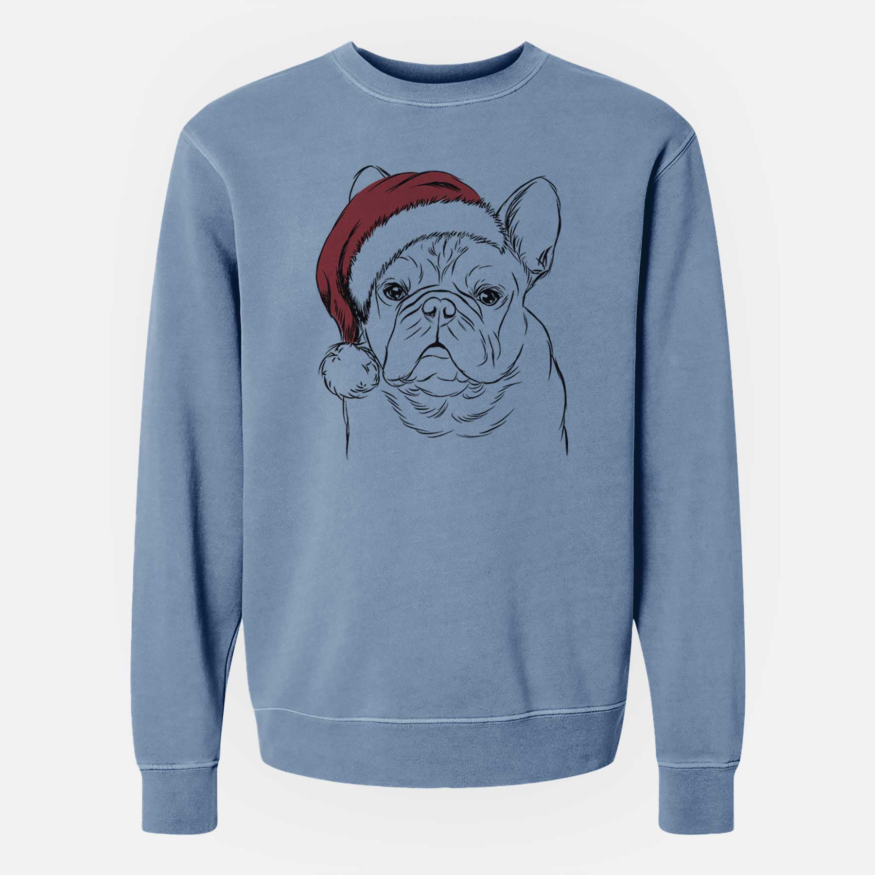 Santa Fudge the French Bulldog - Unisex Pigment Dyed Crew Sweatshirt