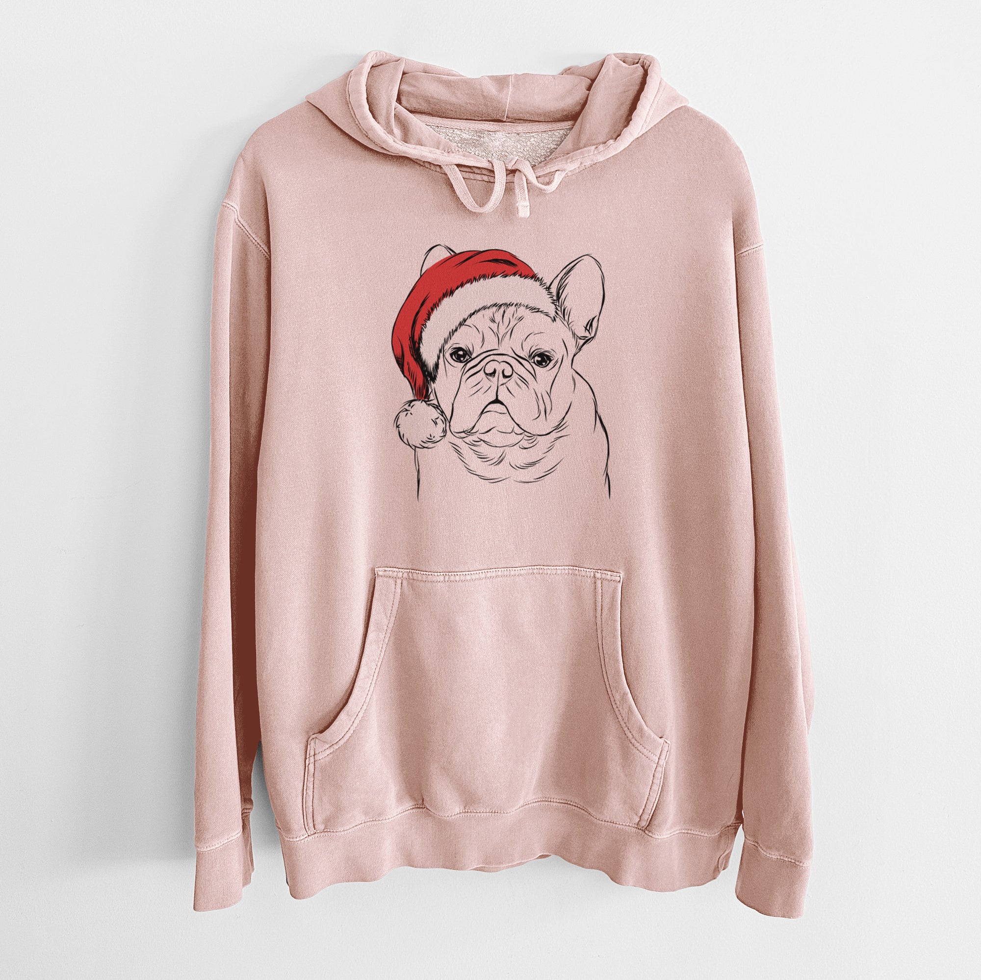 Santa Hat Fudge the French Bulldog - Unisex Pigment Dyed Hoodie