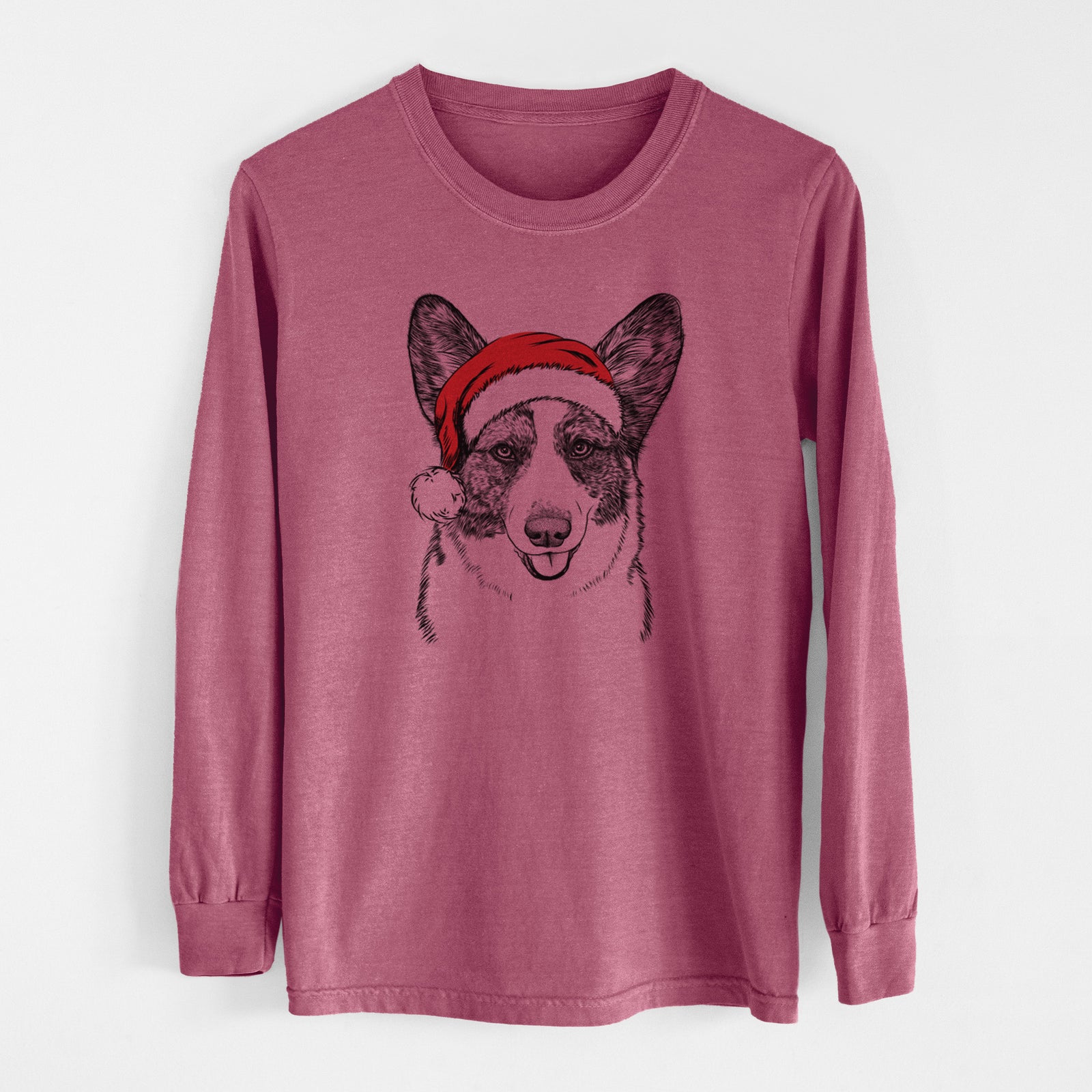 Santa Gabby the Cardigan Welsh Corgi - Men's Heavyweight 100% Cotton Long Sleeve