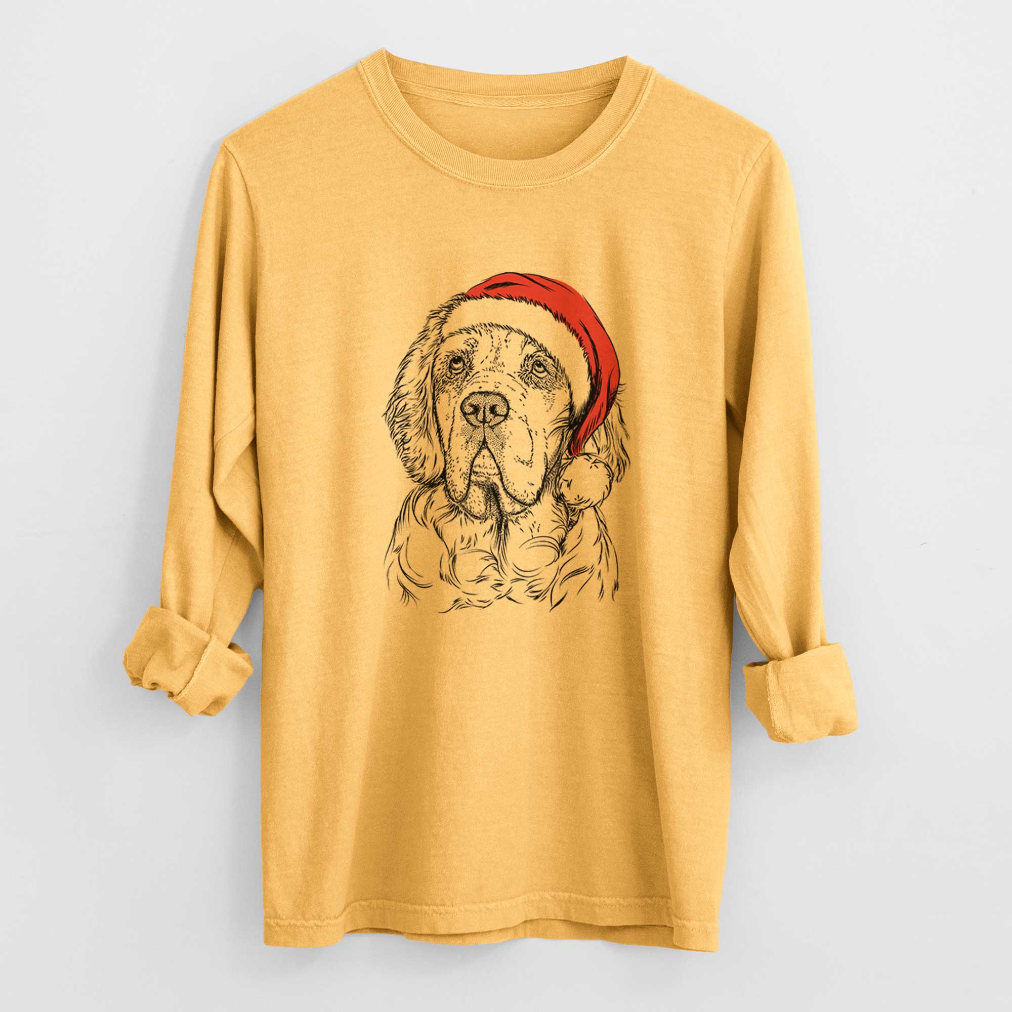 Santa Gary the Clumber Spaniel - Men's Heavyweight 100% Cotton Long Sleeve