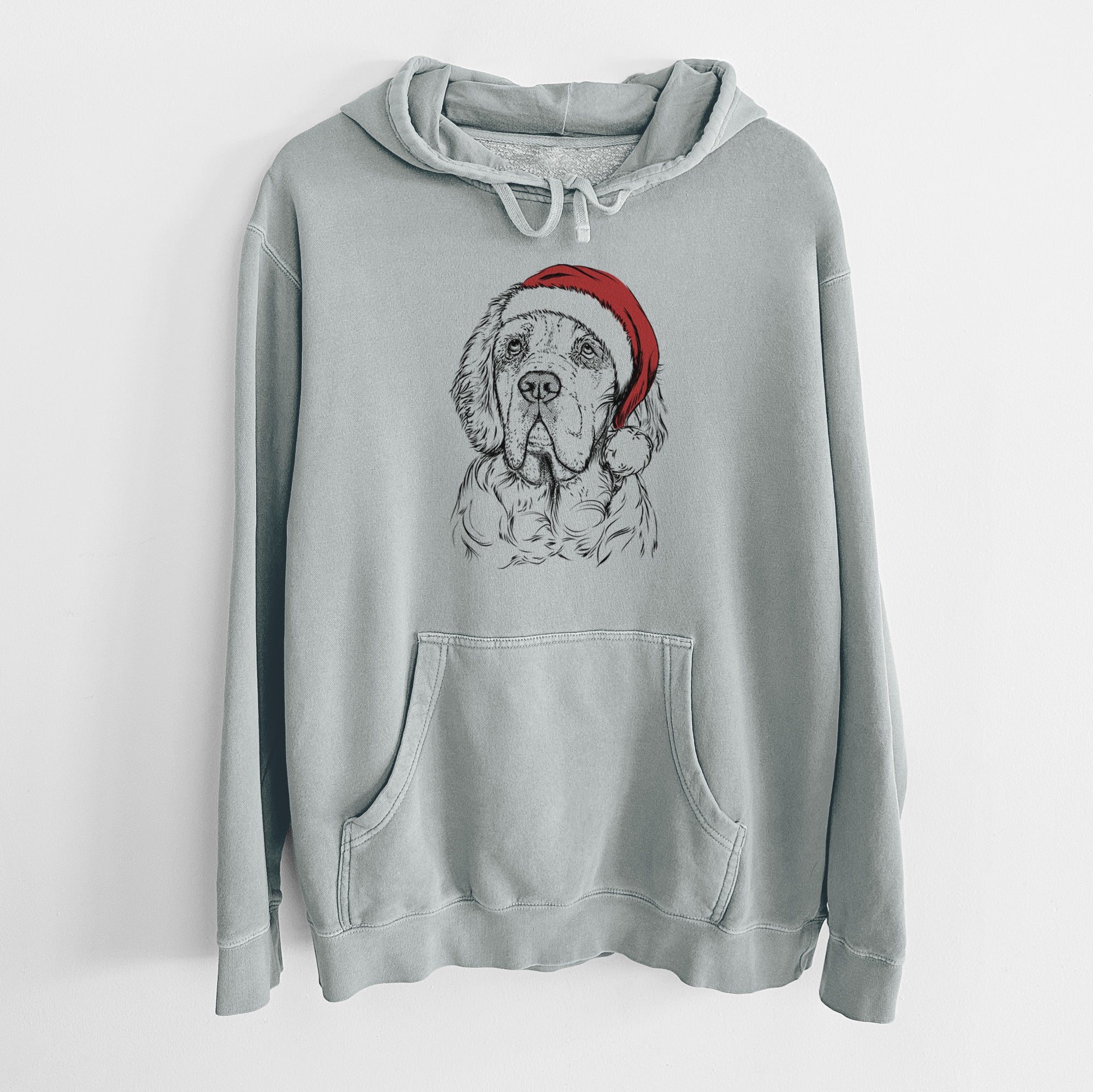 Santa Hat Gary the Clumber Spaniel - Unisex Pigment Dyed Hoodie