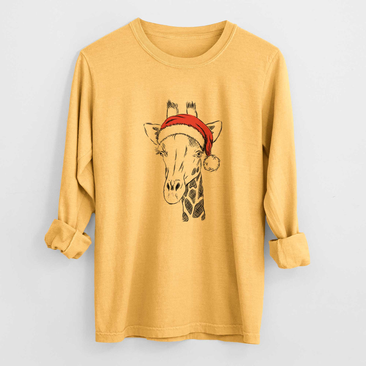 Santa Geoffrey the Giraffe - Men's Heavyweight 100% Cotton Long Sleeve