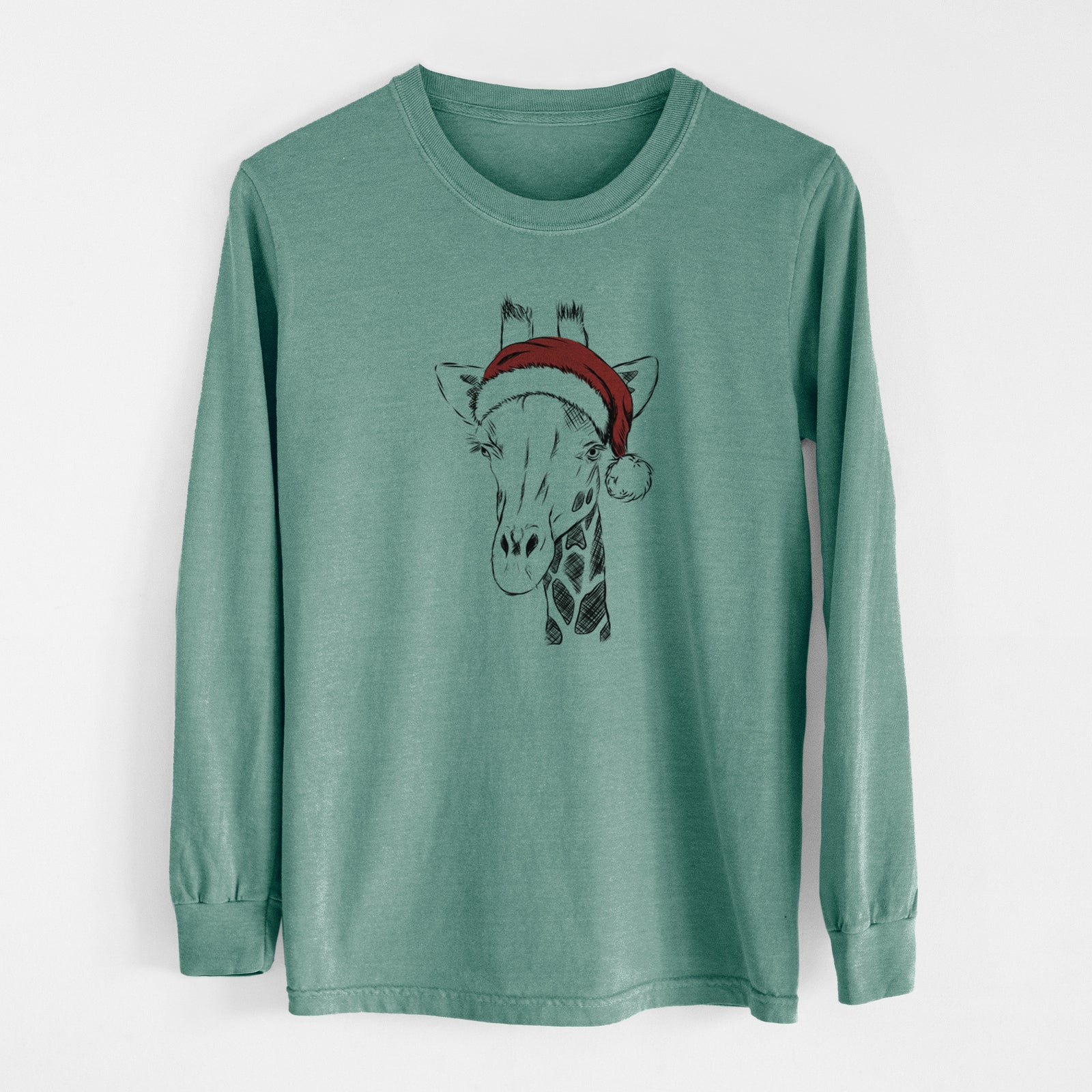 Santa Geoffrey the Giraffe - Men's Heavyweight 100% Cotton Long Sleeve