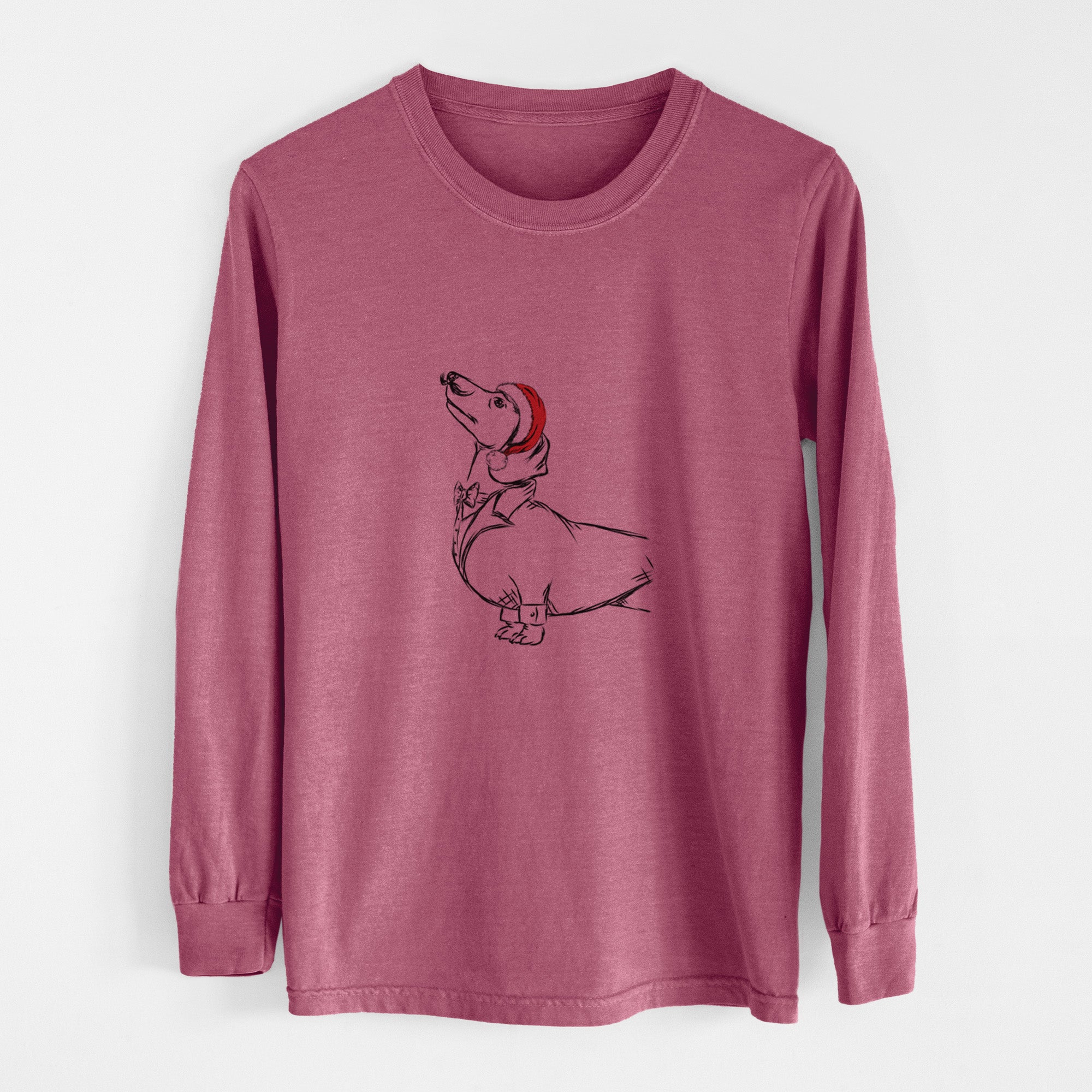 Santa George the Dachshund - Men's Heavyweight 100% Cotton Long Sleeve