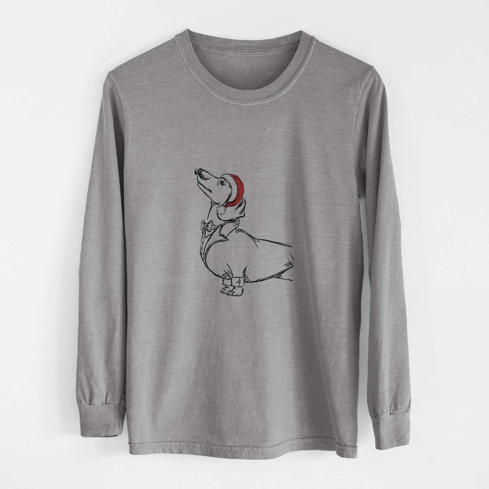 Santa George the Dachshund - Men's Heavyweight 100% Cotton Long Sleeve