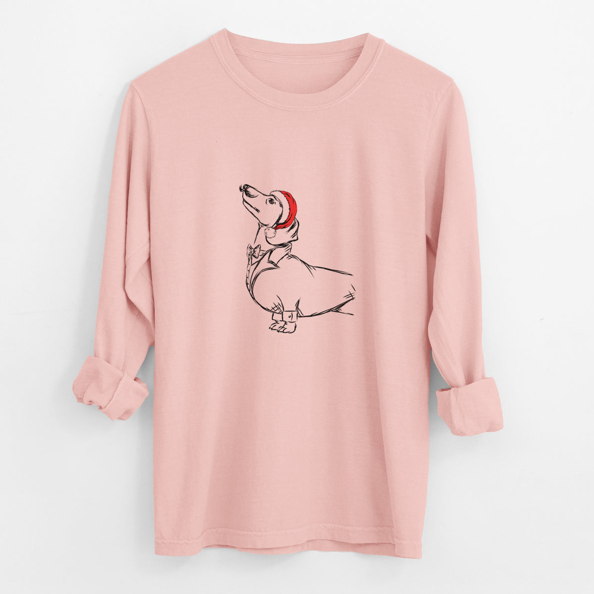 Santa George the Dachshund - Men's Heavyweight 100% Cotton Long Sleeve