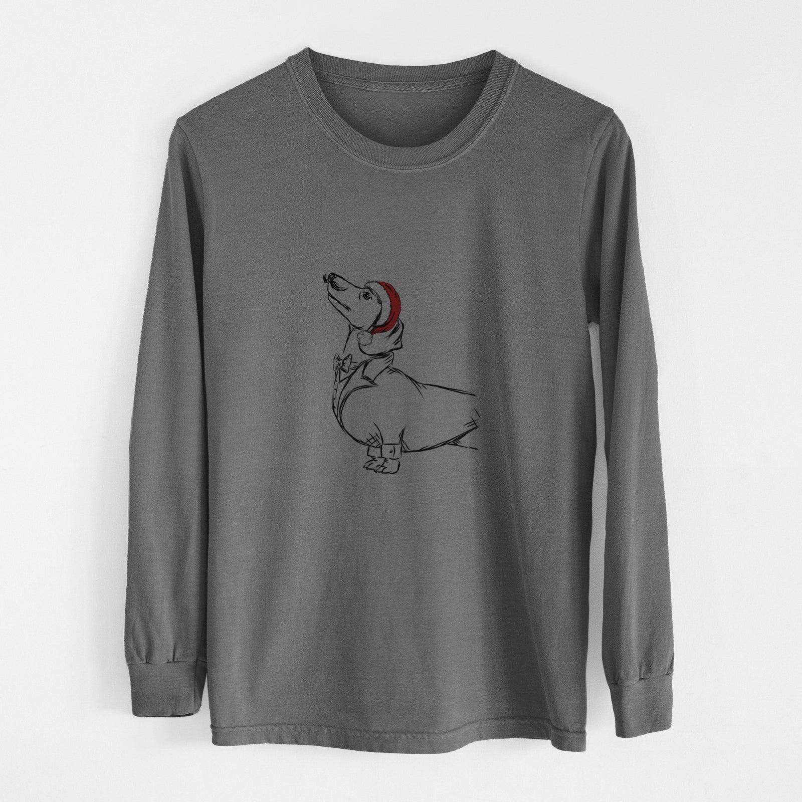 Santa George the Dachshund - Men's Heavyweight 100% Cotton Long Sleeve