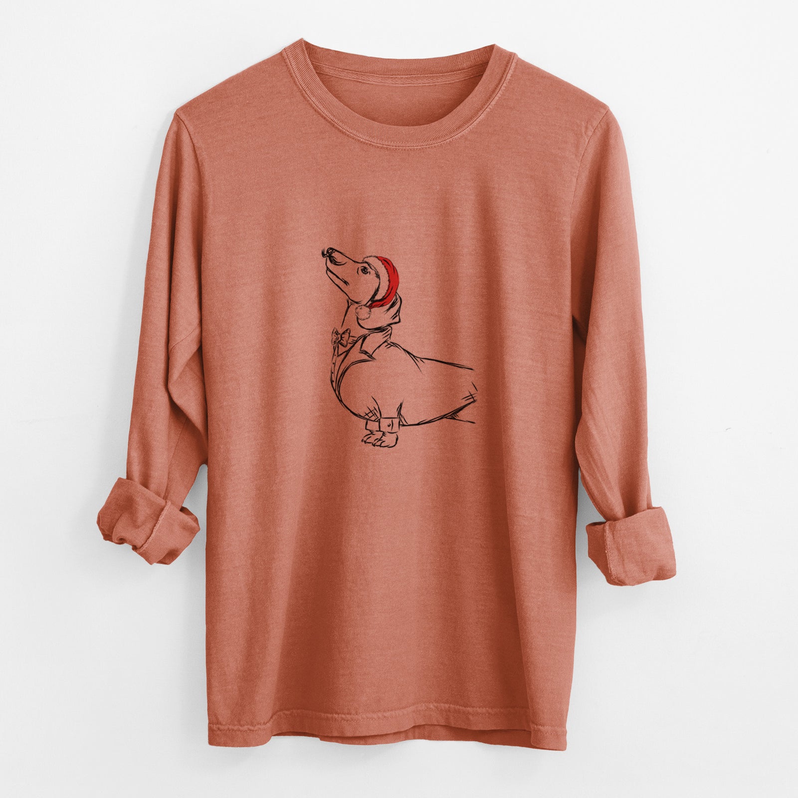 Santa George the Dachshund - Men's Heavyweight 100% Cotton Long Sleeve