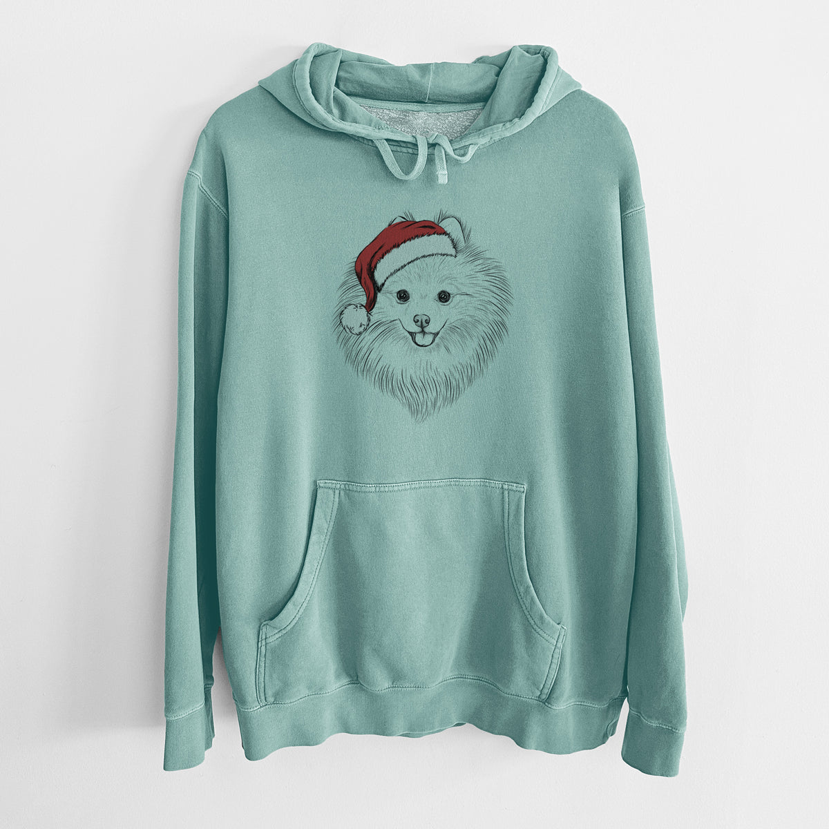 Santa Hat GiGi the Pomeranian - Unisex Pigment Dyed Hoodie
