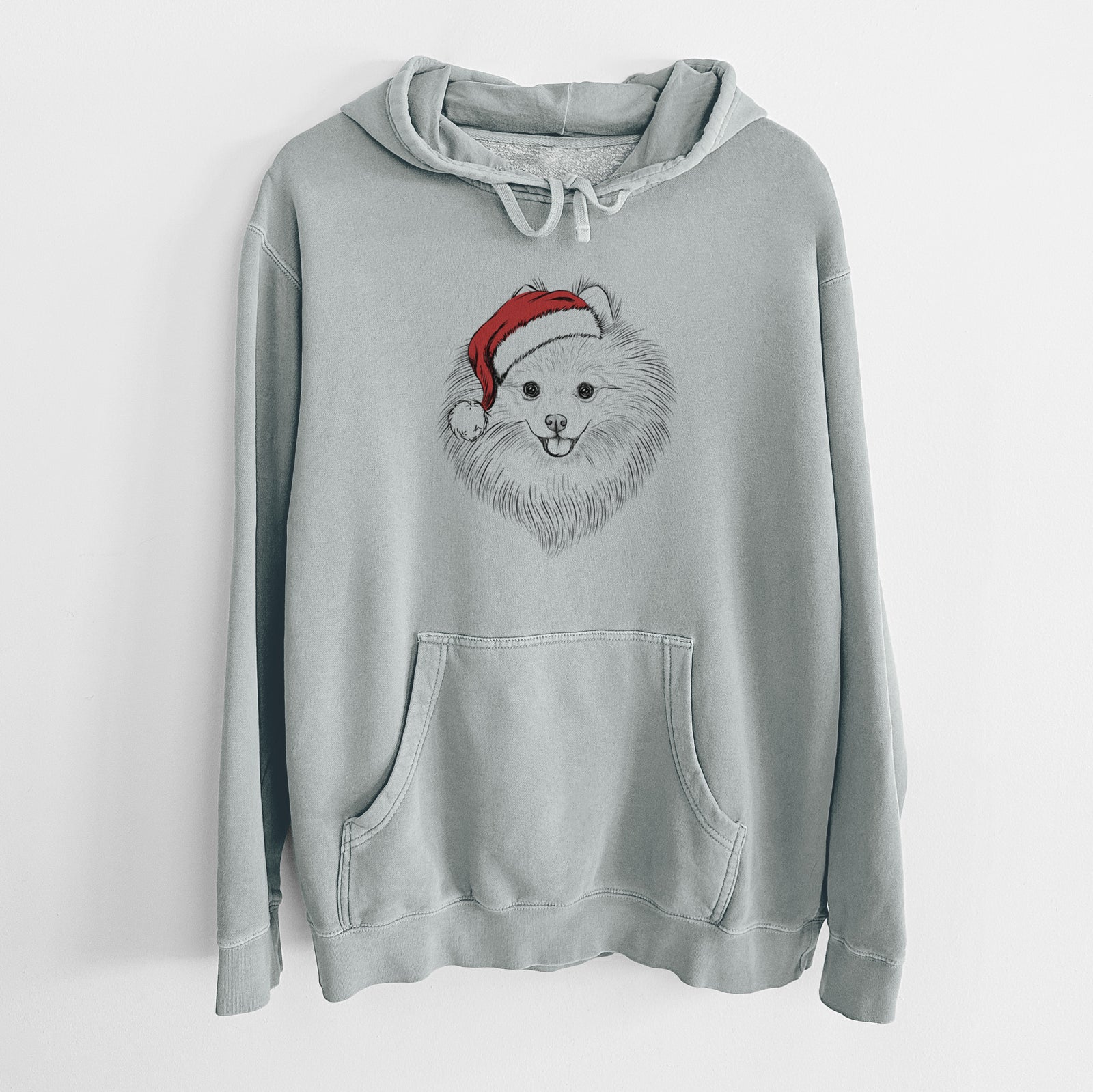 Santa Hat GiGi the Pomeranian - Unisex Pigment Dyed Hoodie