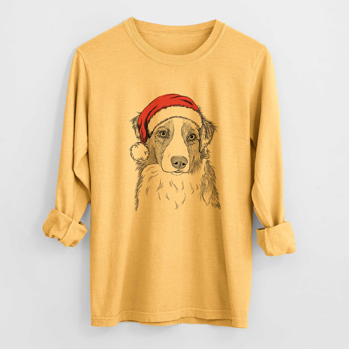 Santa Ginger the Australian Shepherd - Men's Heavyweight 100% Cotton Long Sleeve